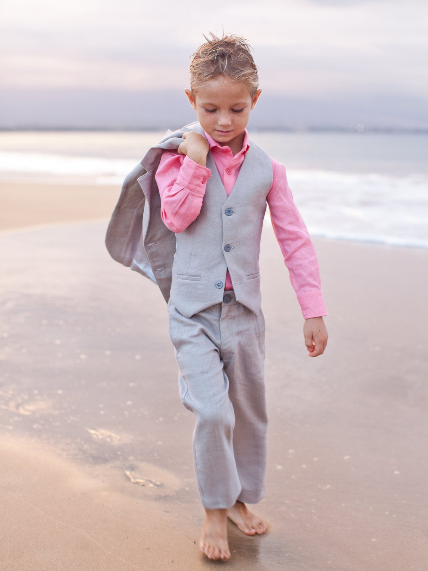 Boys Linen Amalfi Suit Gray Ringbearer Beach Wedding Full