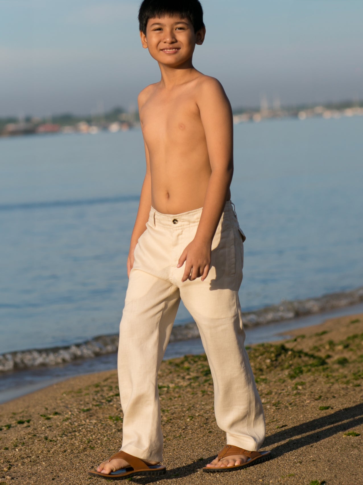 Boys Linen Cabo Shorts Ringbearer Cozumel Pants Tan Khaki Beach Wedding Full