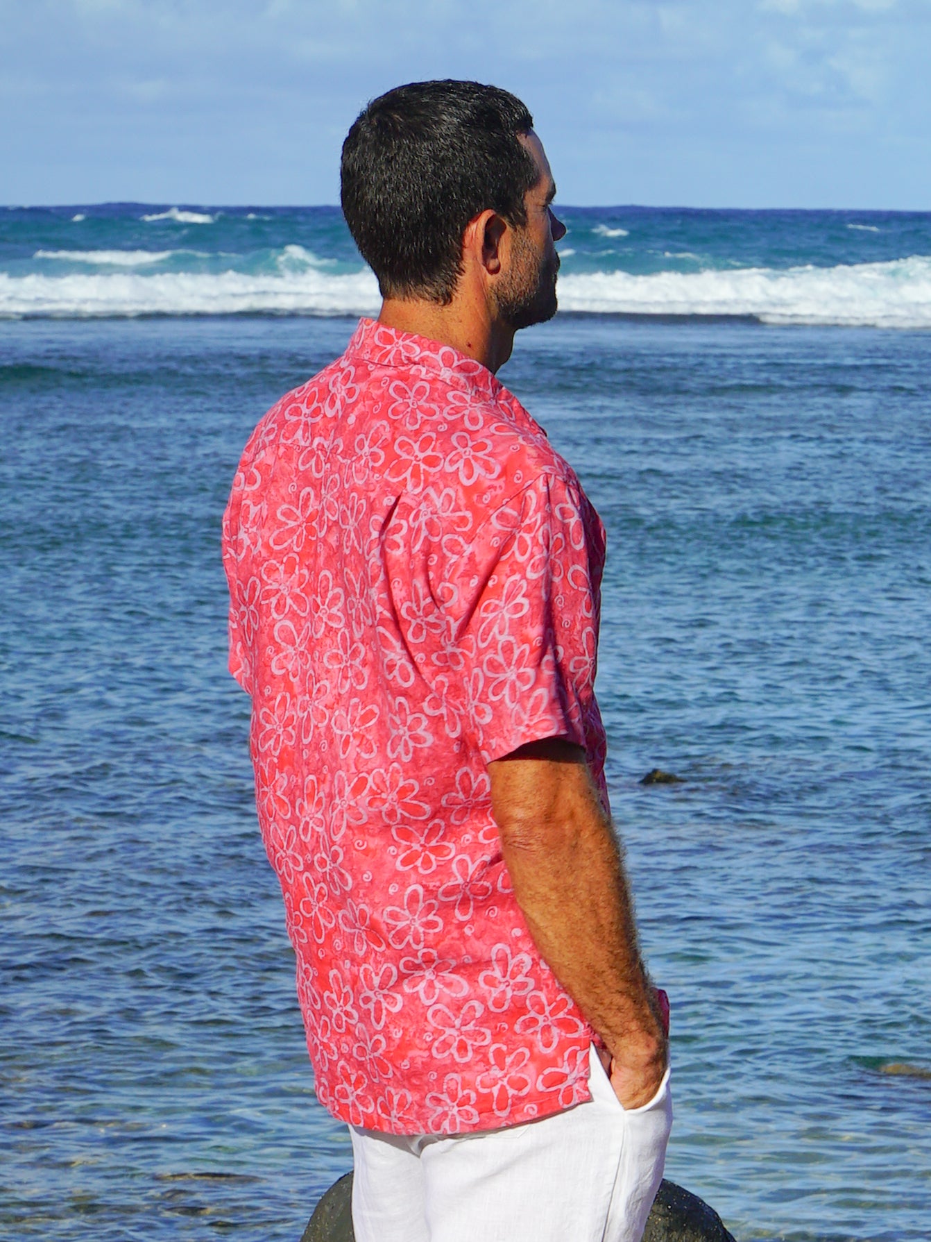 Mens Batik Harbor Shirt Short Sleeve Pink Beach Wedding Side