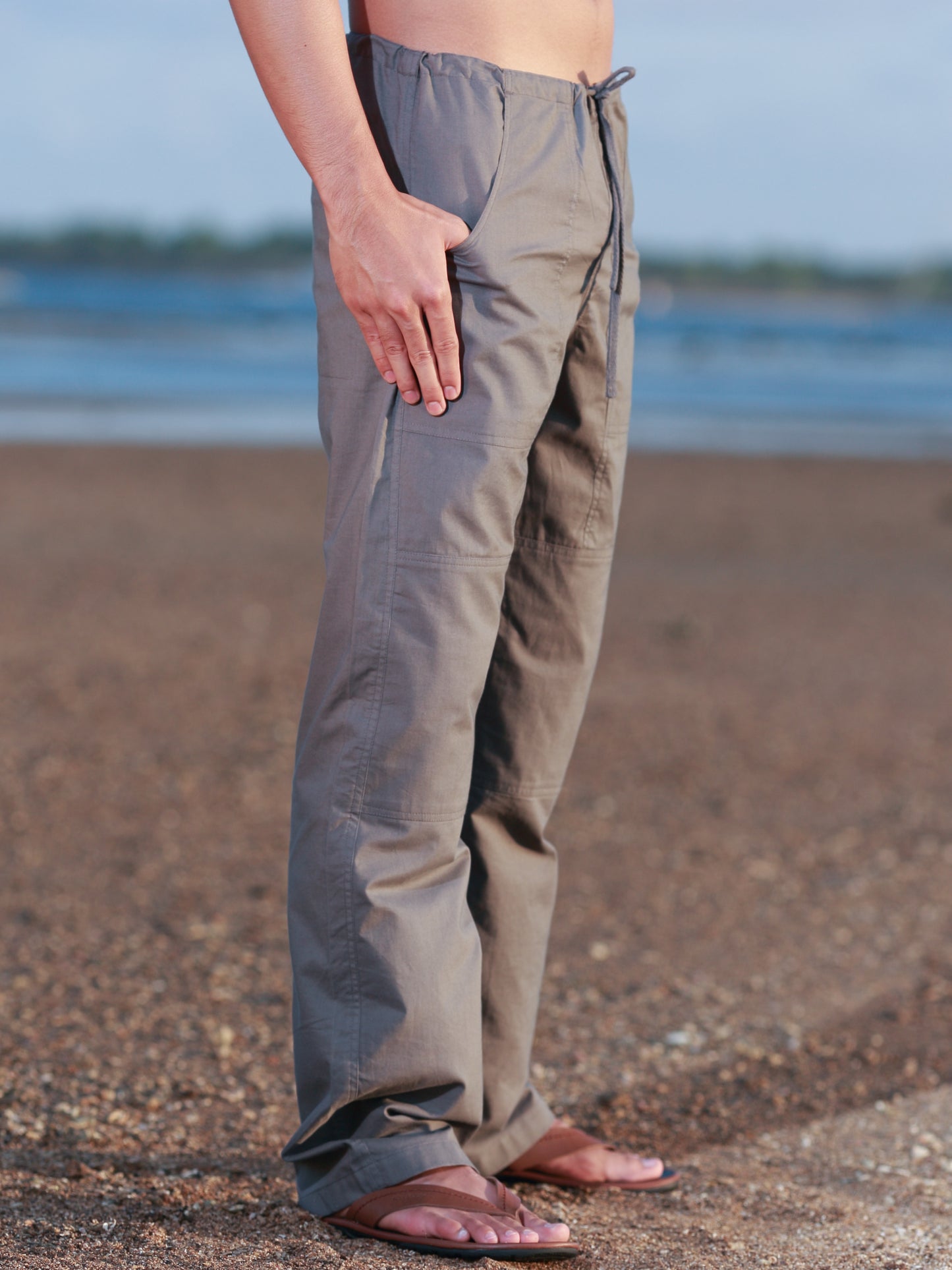 Mens Cotton Drawsting Kundalini Pants Gray Casual Beach Yoga Wear
