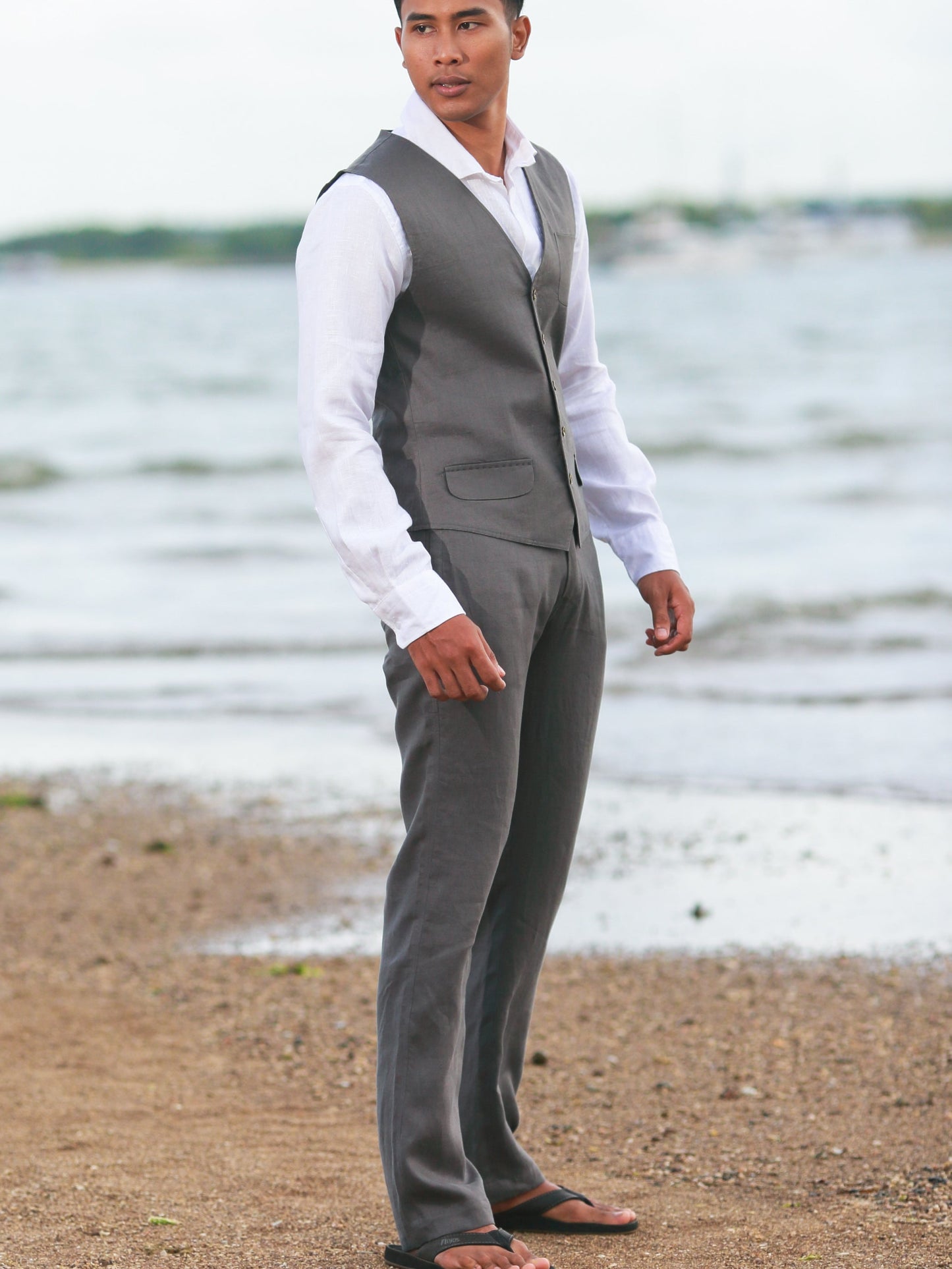 Mens Linen Cozumel Pant Gray Beach Wedding Vest