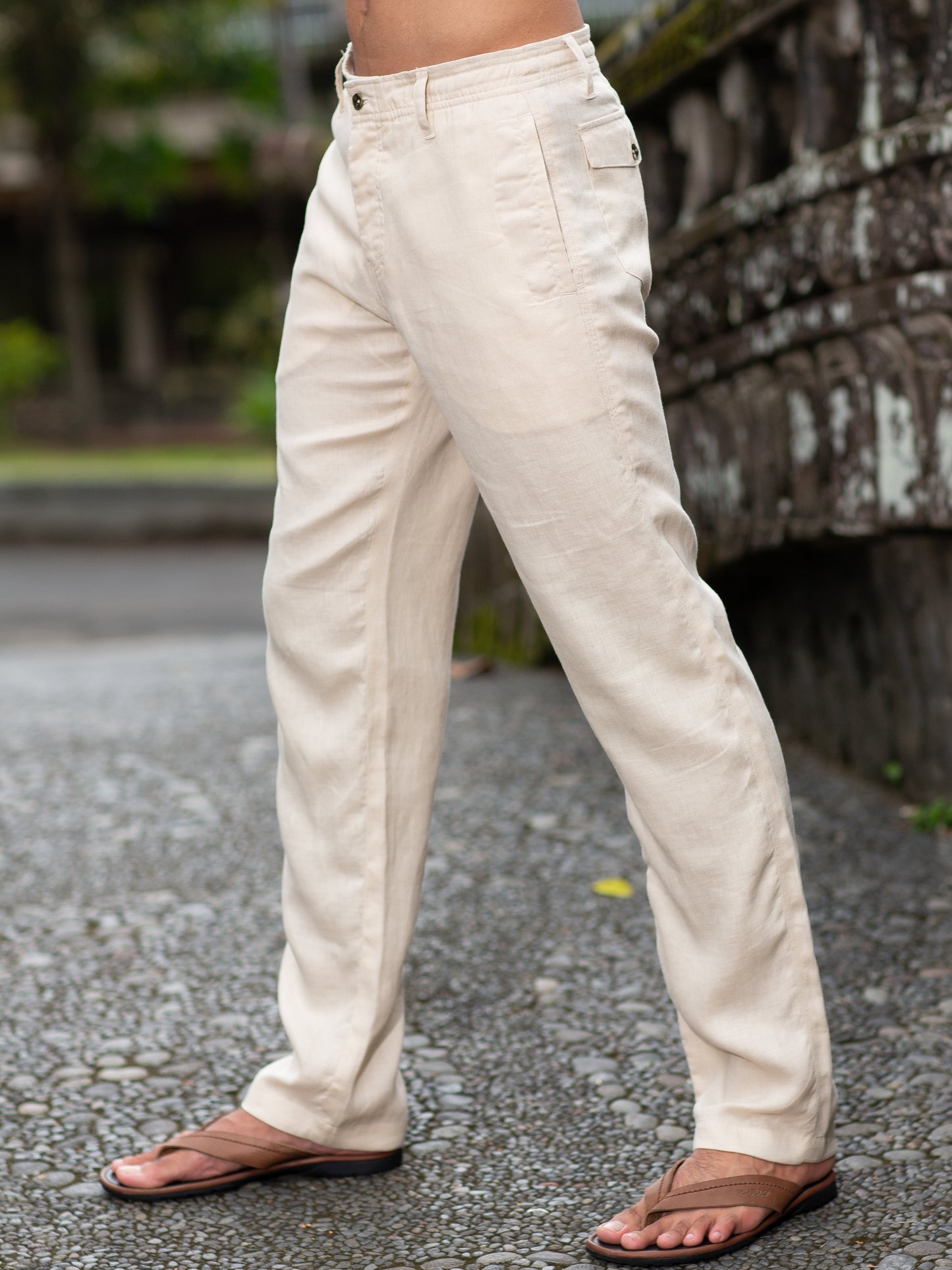 Mens Linen Cozumel Pant Tan Khaki Beach Wedding Side