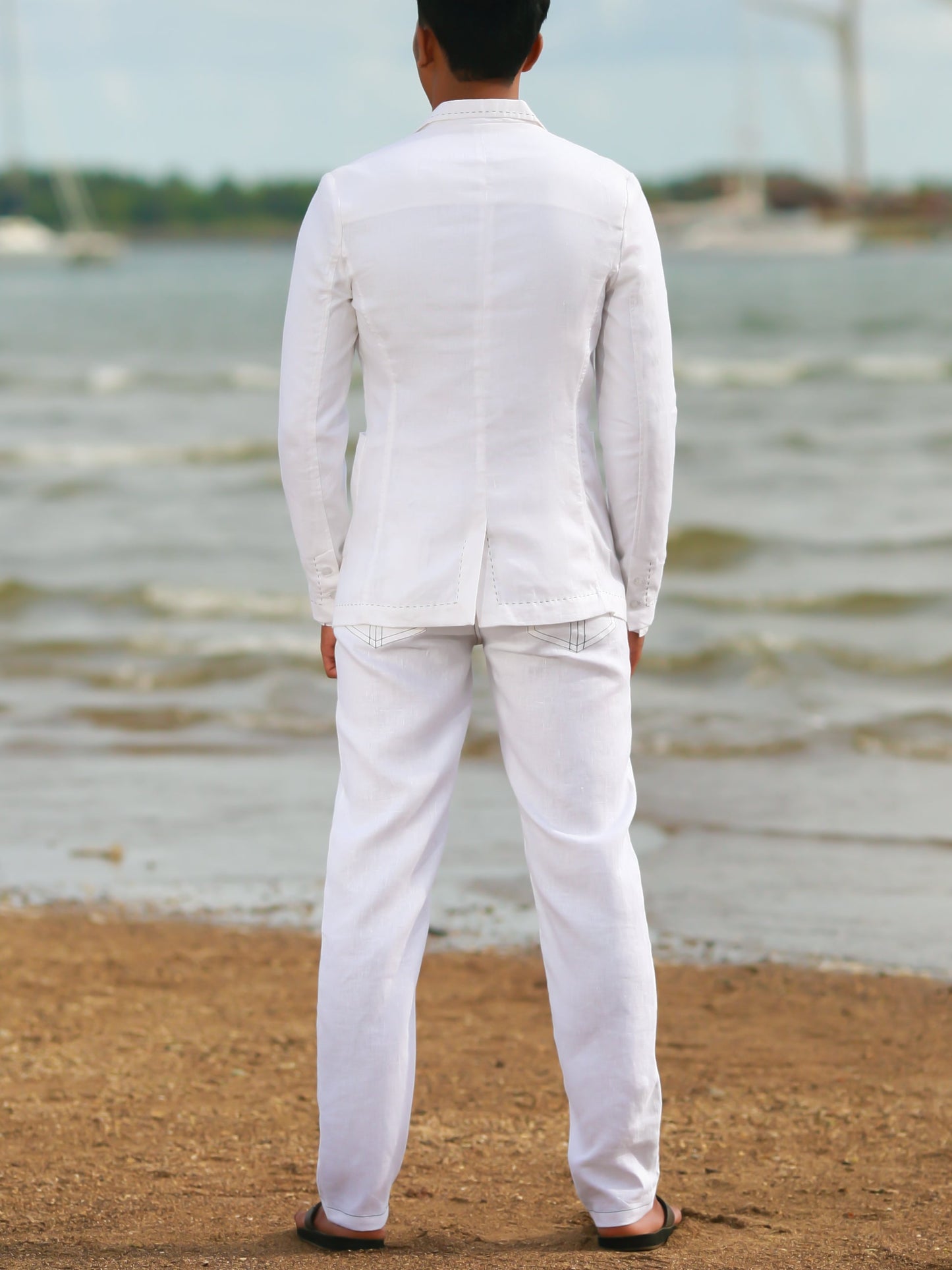 Mens Linen Havana Suit White Light Weight Beach Wedding Back