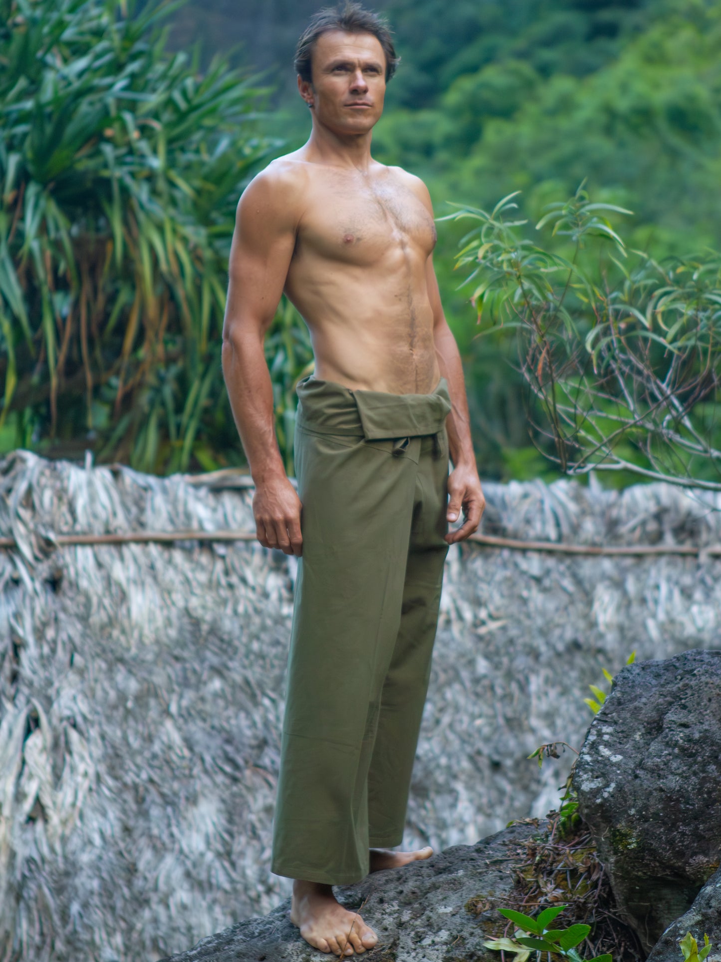 Cotton Thai Fisherman Pants Army Green Beach Yoga Wear