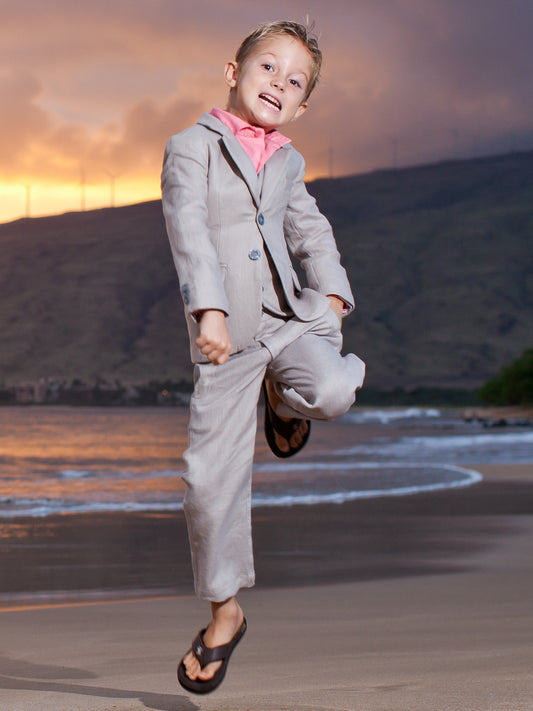 Boys Linen Amalfi Suit Gray Ringbearer Beach Wedding