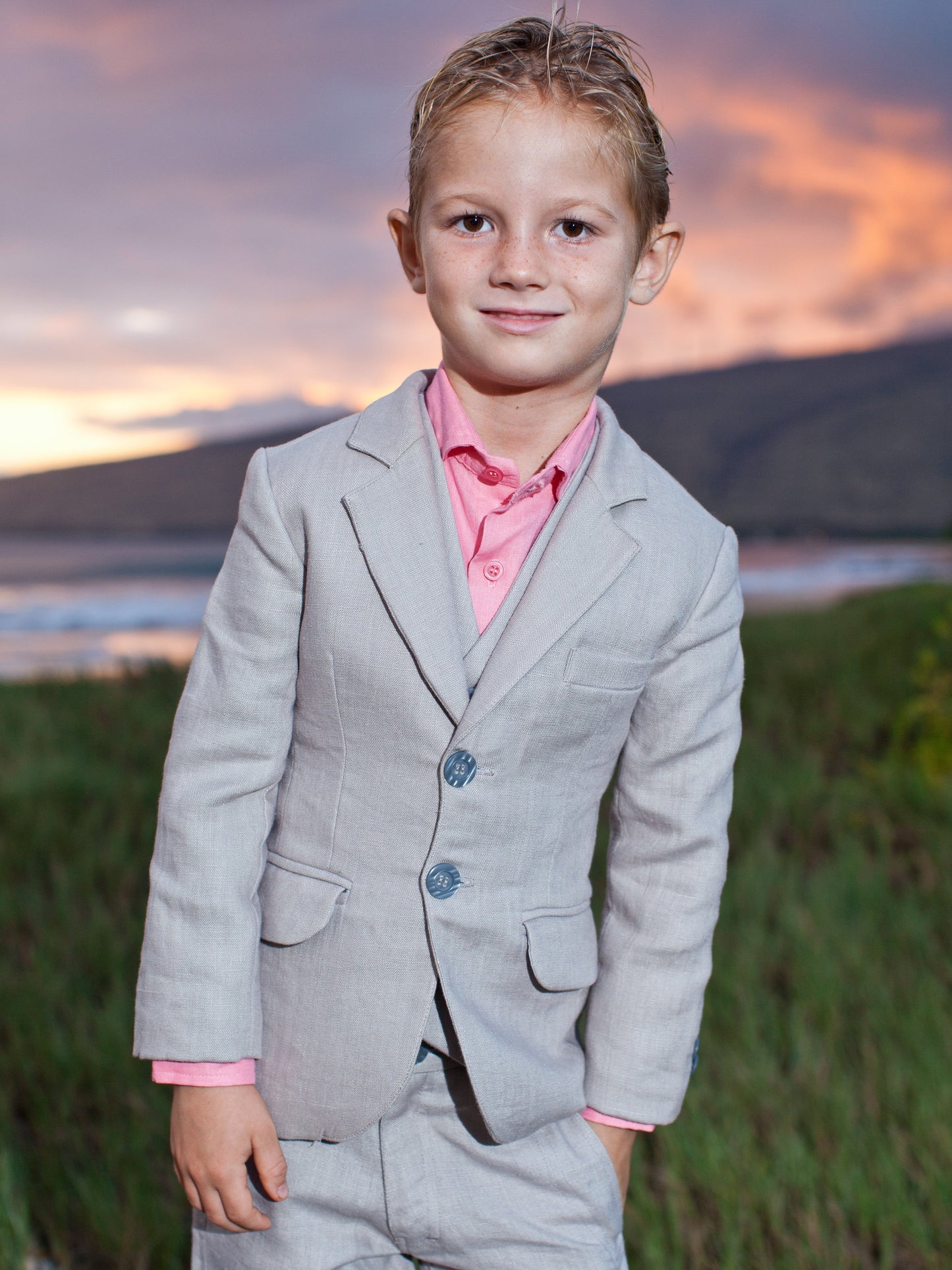 Boys Linen Amalfi Suit Jacket Gray Ringbearer Beach Wedding