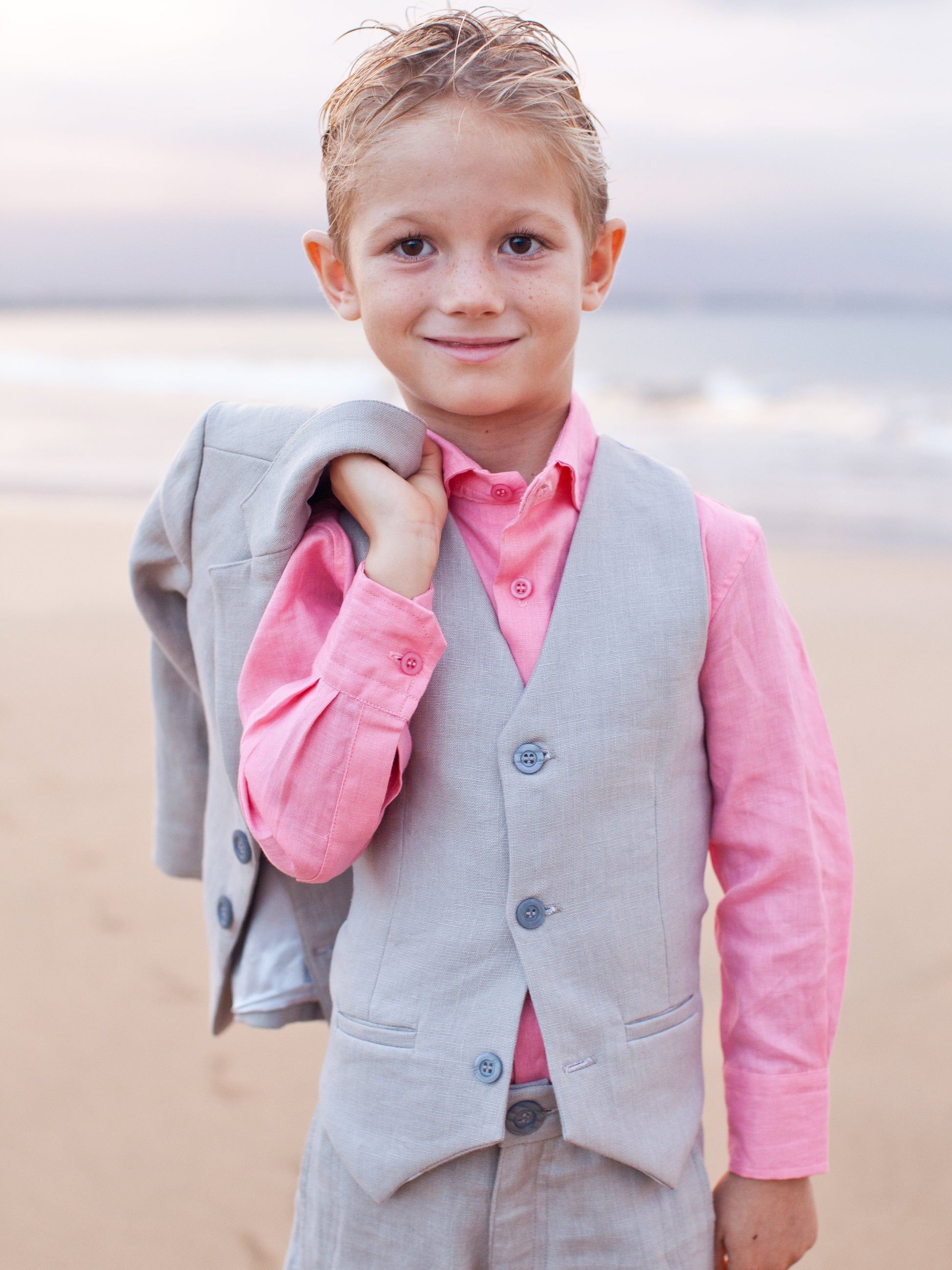 Boys Linen Amalfi Vest Gray Ringbearer Beach Wedding