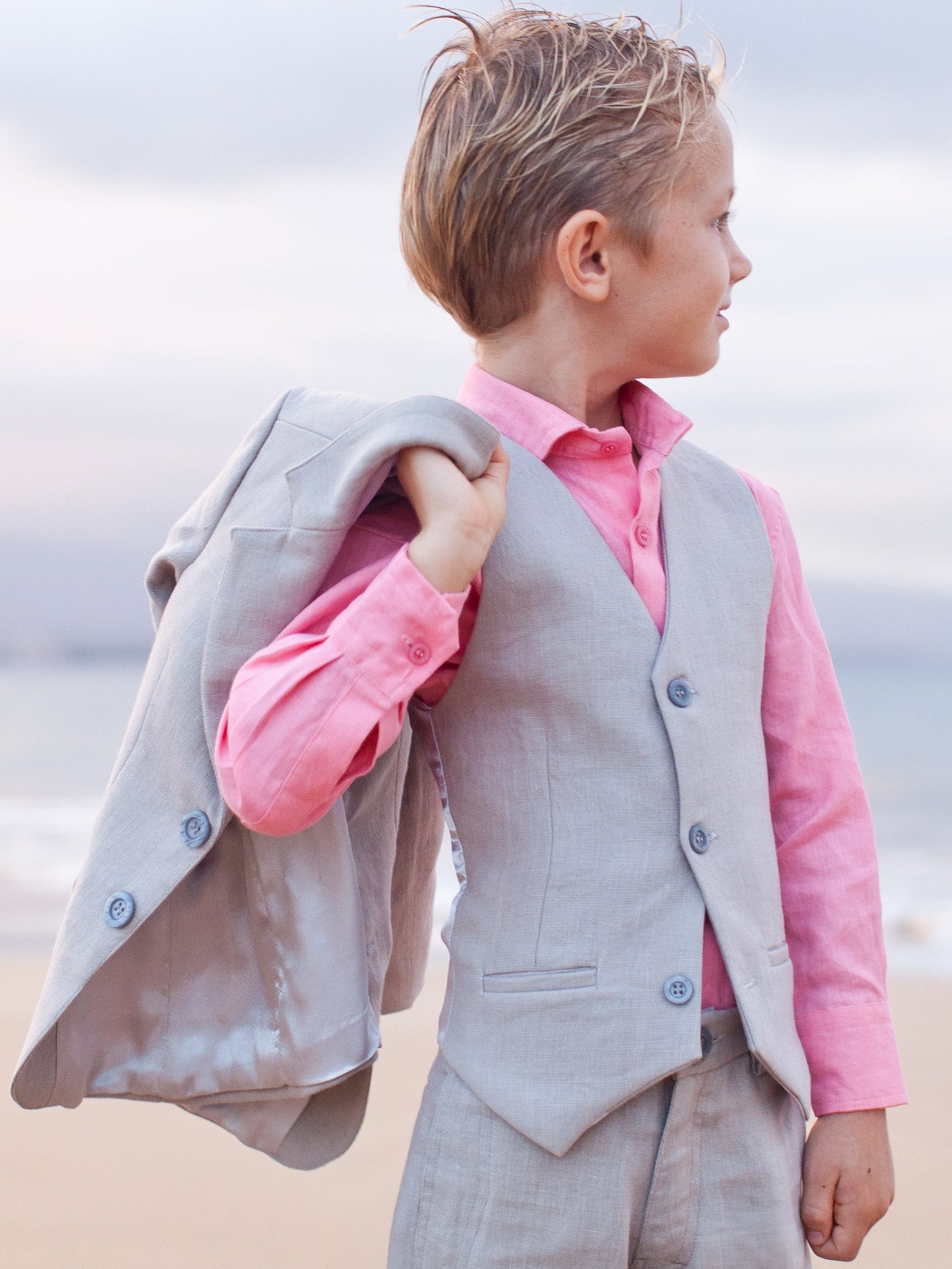 Boys Linen Amalfi Vest Gray Ringbearer Beach Wedding