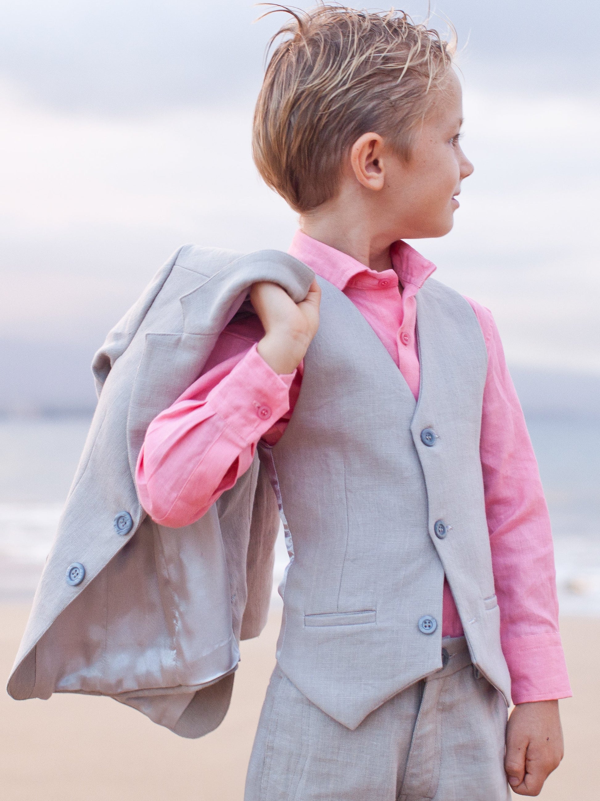 Boys Linen Amalfi Vest Gray Ringbearer Beach Wedding