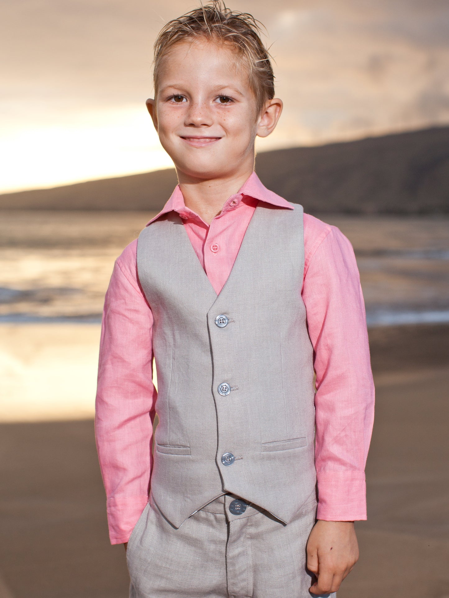 Boys Linen Amalfi Vest Gray Ringbearer Beach Wedding Alt