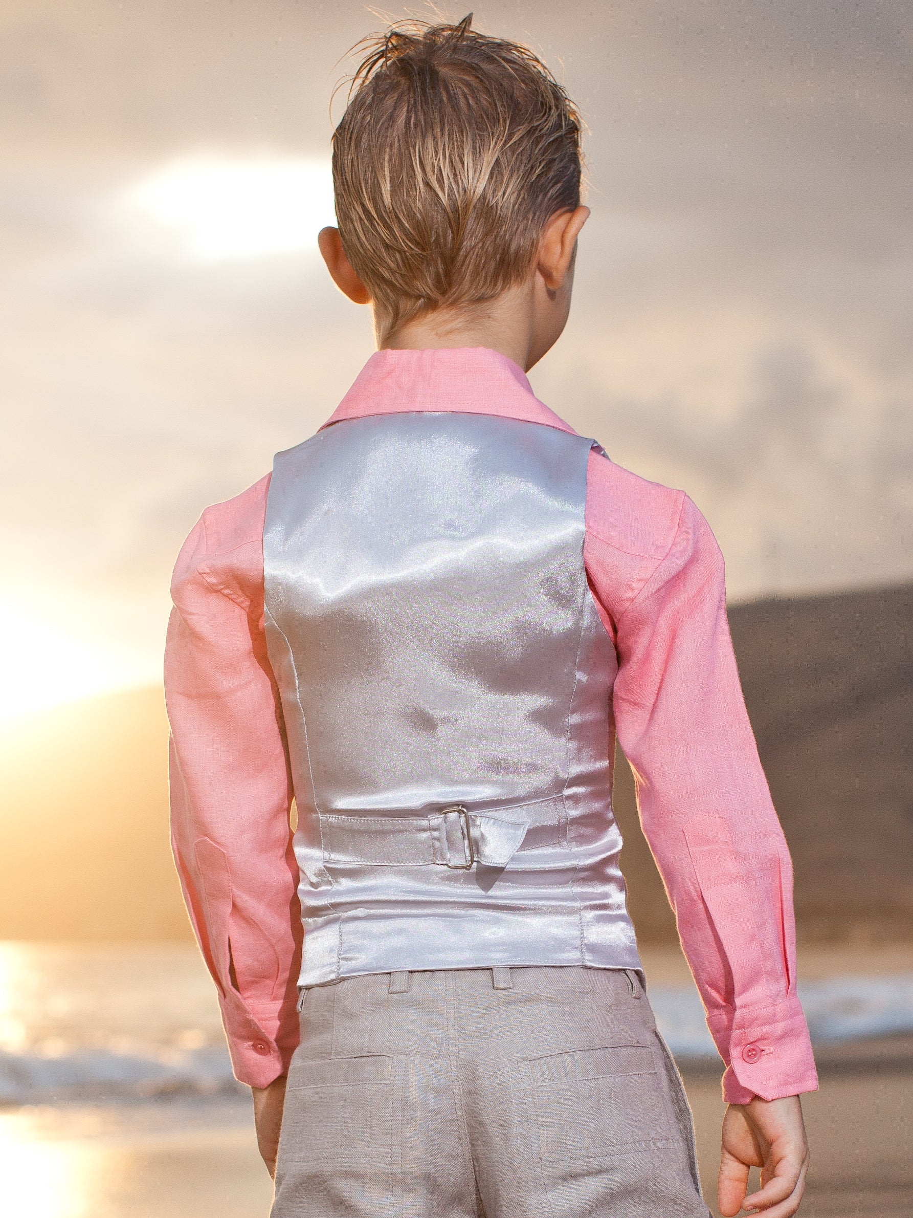 Boys Linen Amalfi Vest Gray Ringbearer Beach Wedding Back
