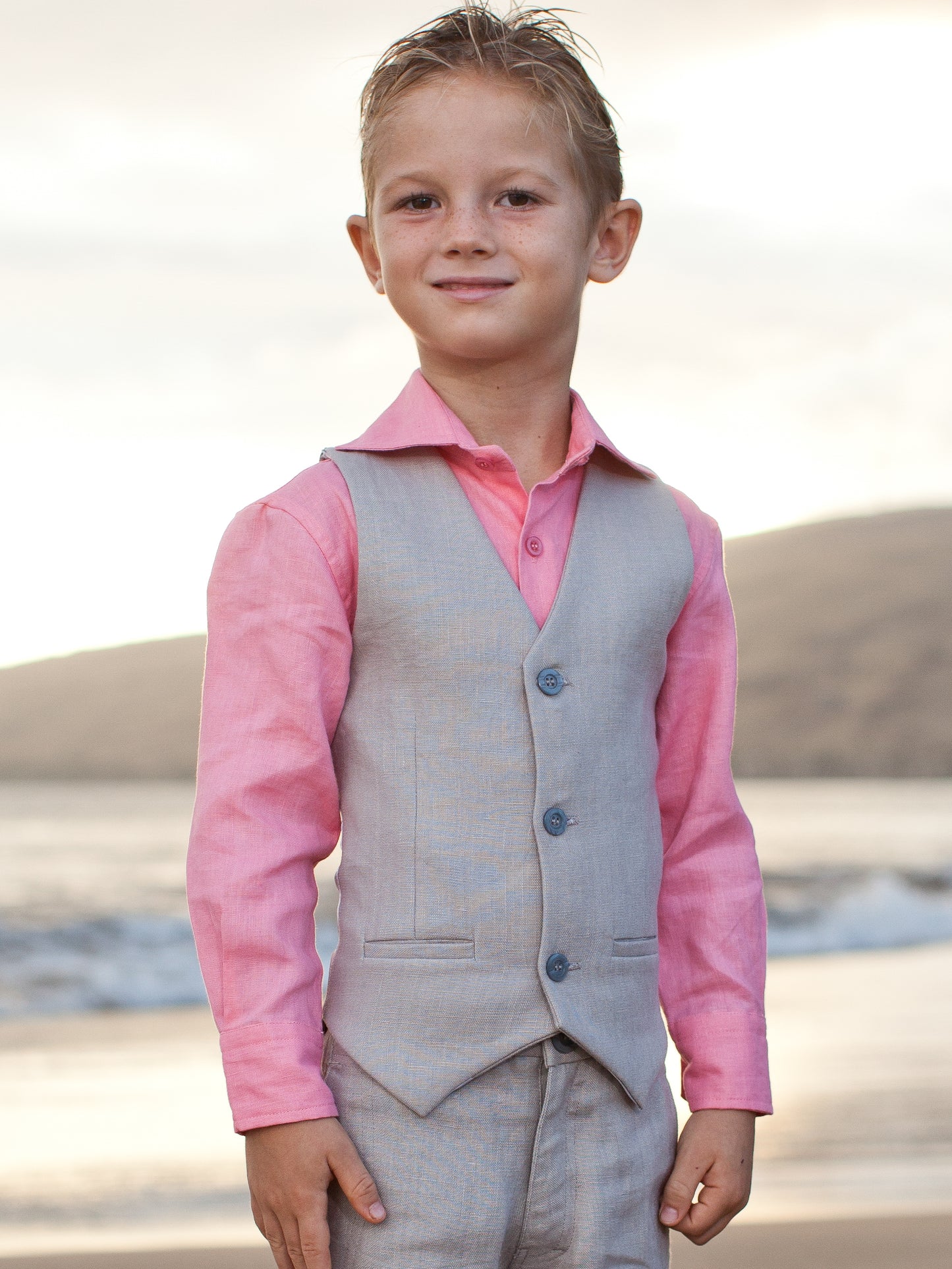 Boys Linen Amalfi Vest Gray Ringbearer Beach Wedding