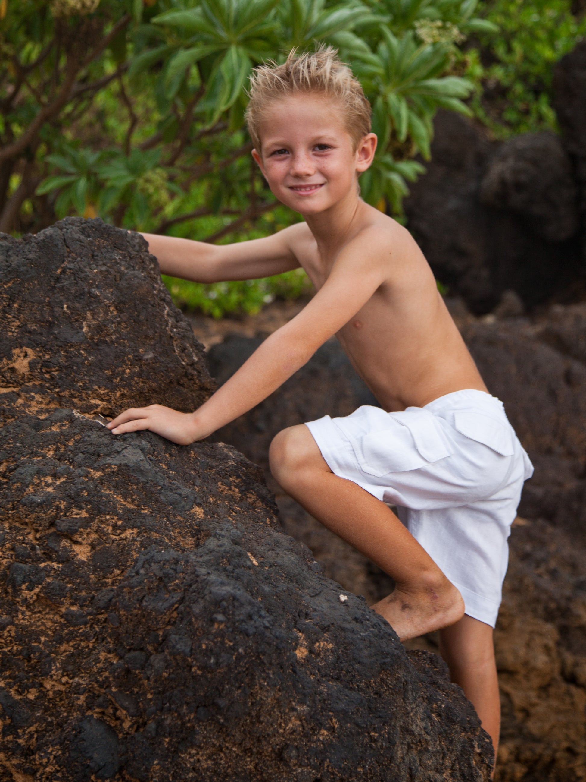 Boys Linen Cabo Shorts Ringbearer Cargo Shorts White Beach Wedding Side