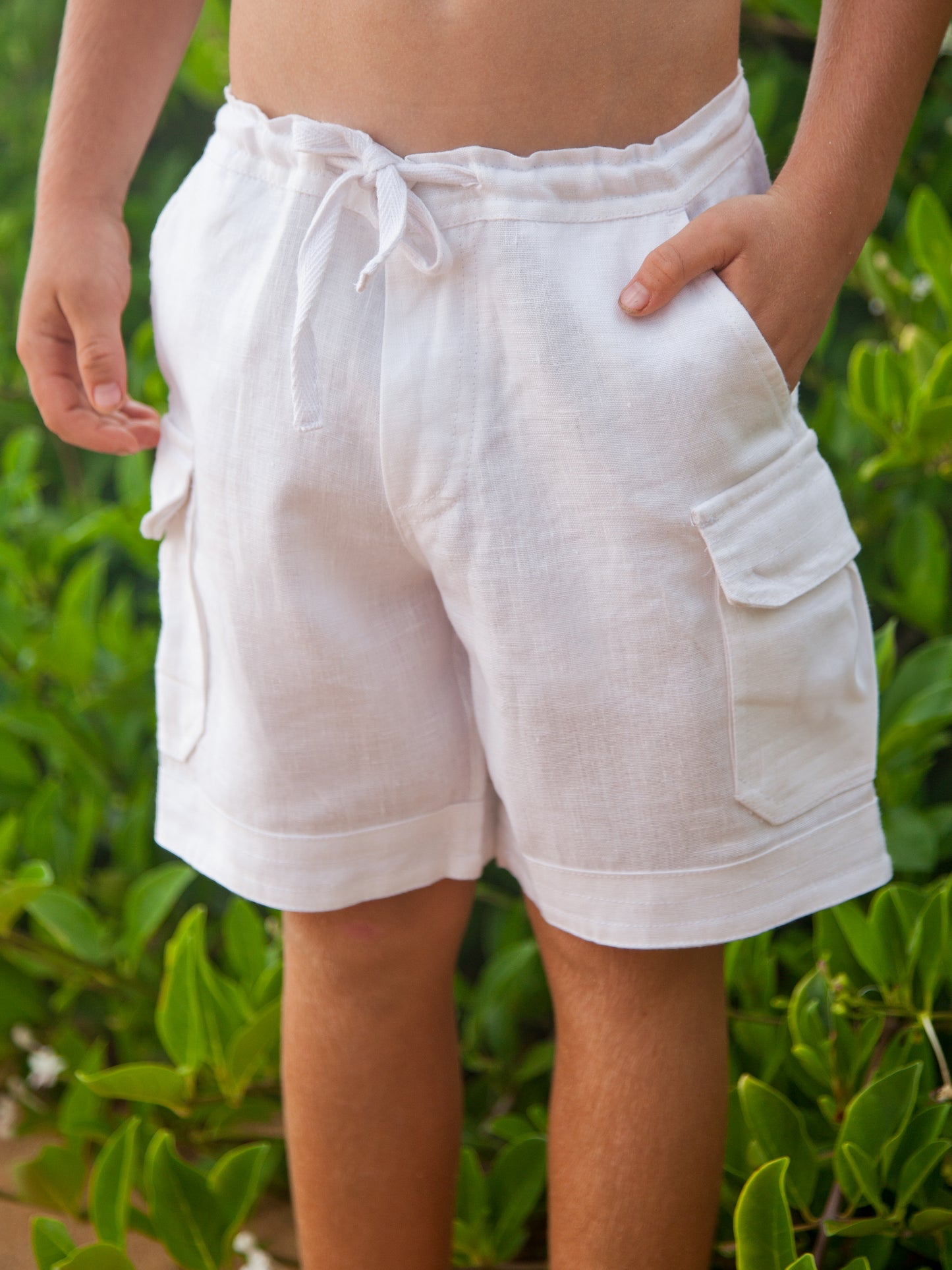 Boys Linen Cabo Shorts Ringbearer Cargo Shorts White Beach Wedding