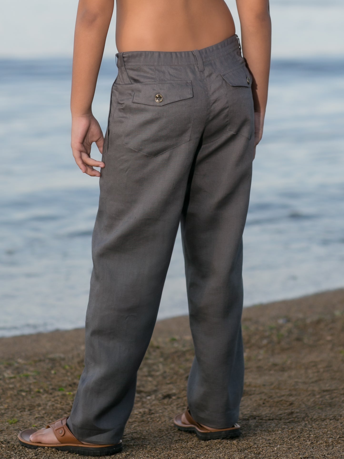 Boys Linen Cabo Shorts Ringbearer Cozumel Pants Gray Beach Wedding Back