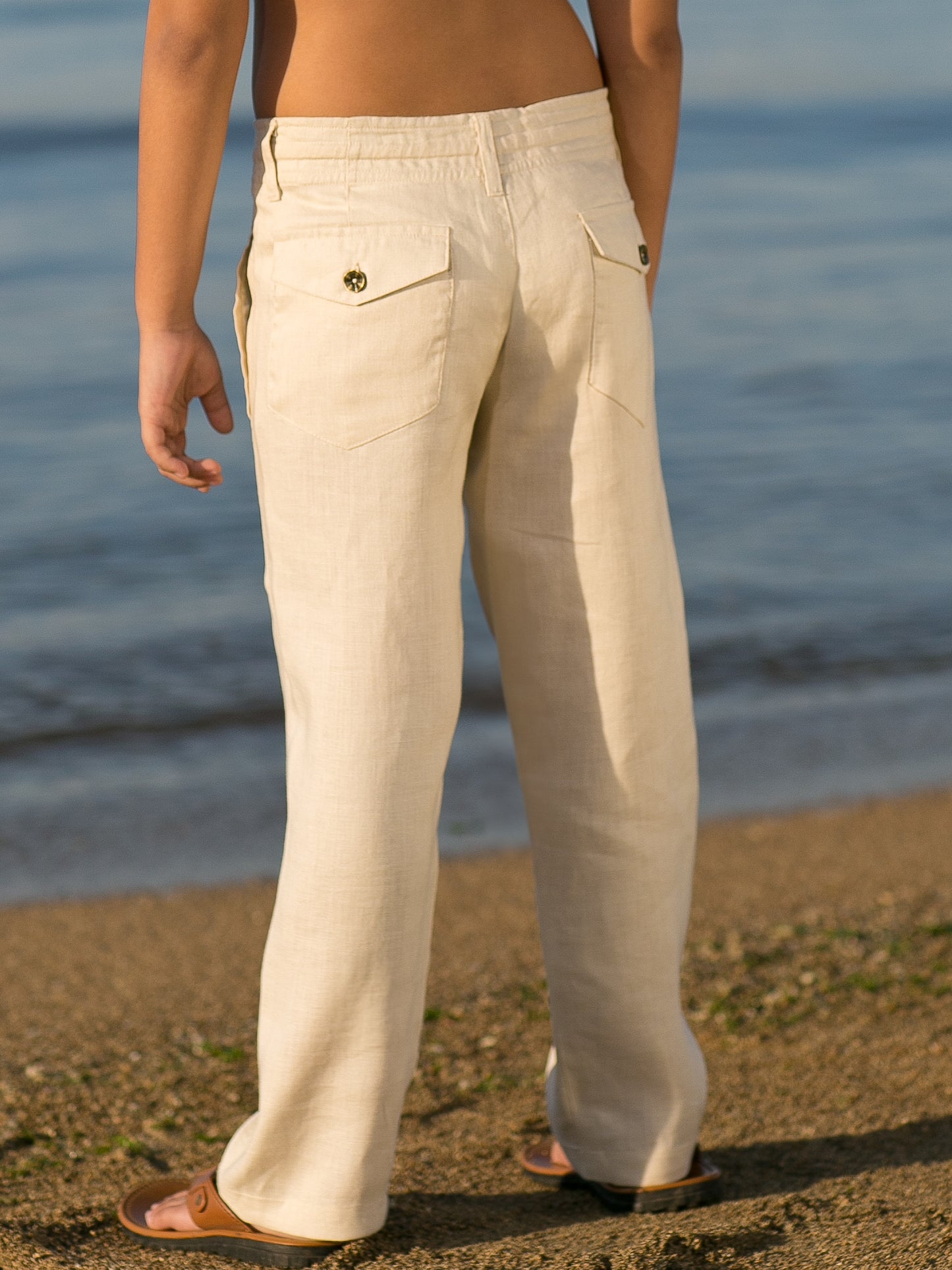 Boys Linen Cabo Shorts Ringbearer Cozumel Pants Tan Khaki Beach Wedding Back