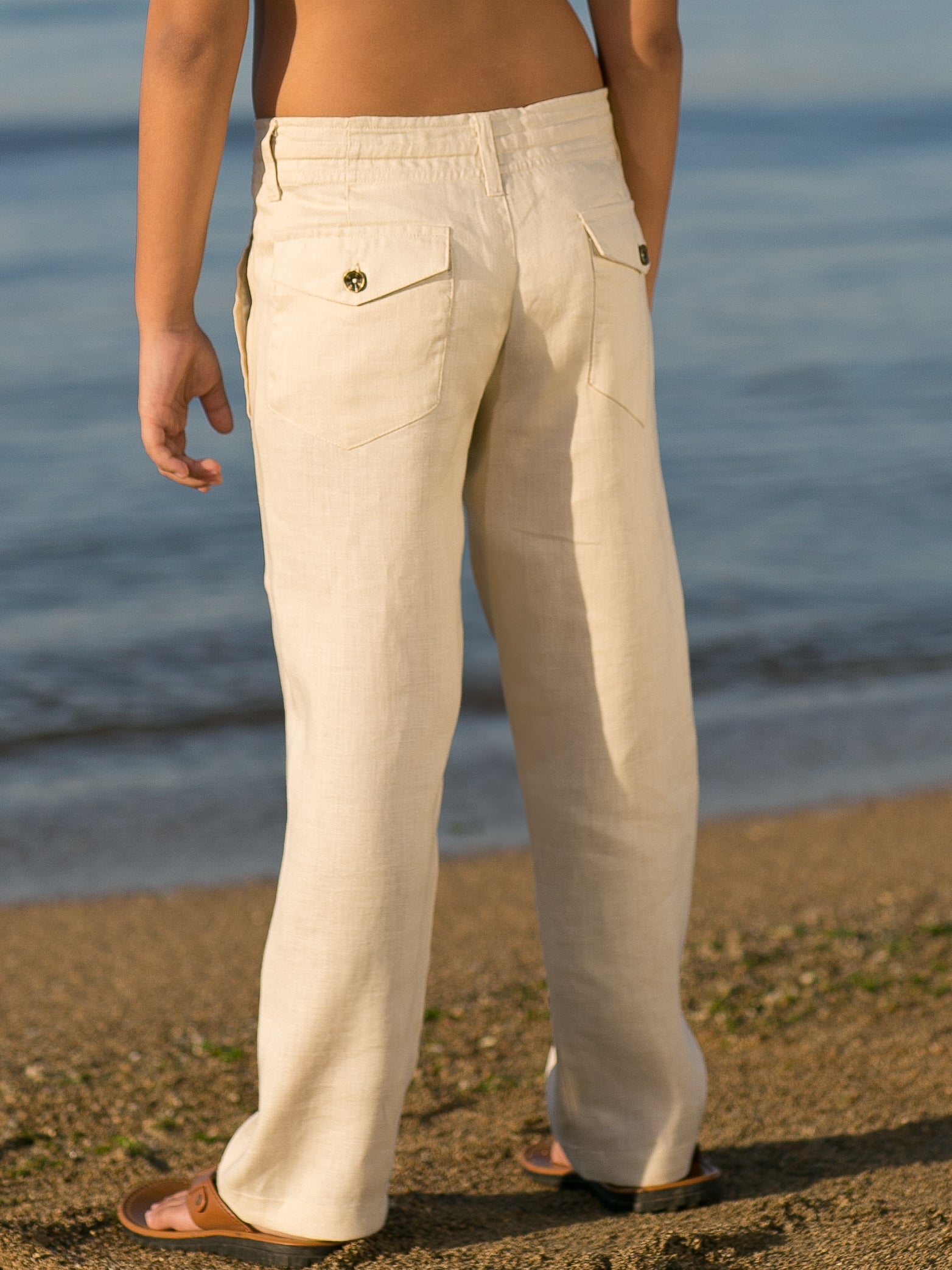 Boys Linen Cabo Shorts Ringbearer Cozumel Pants Tan Khaki Beach Wedding Back