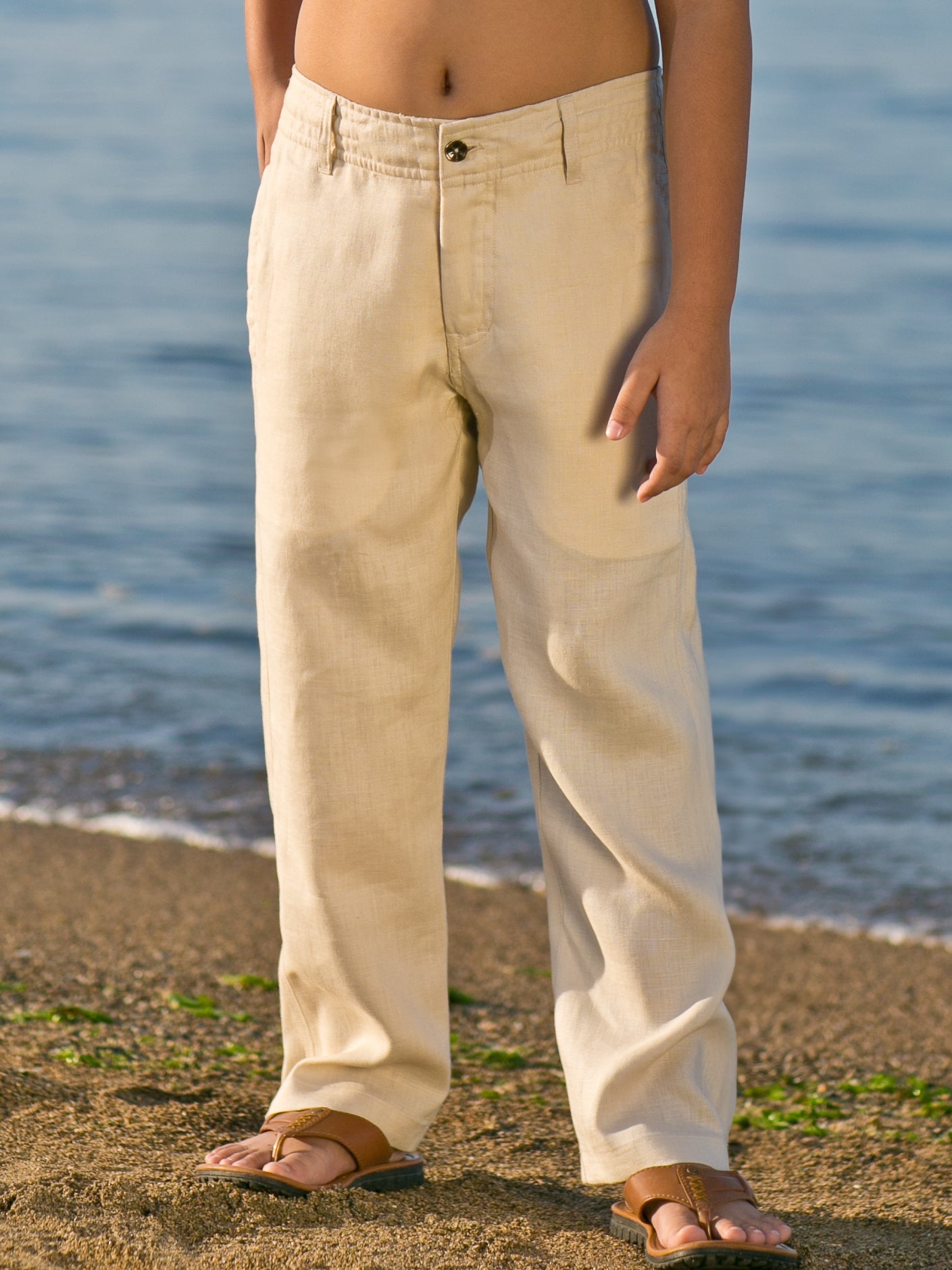 Boys Linen Cabo Shorts Ringbearer Cozumel Pants Tan Khaki Beach Wedding