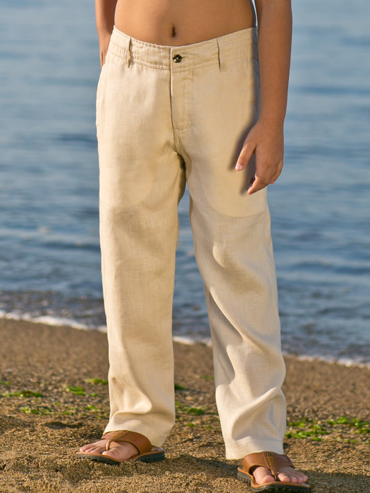 Boys Linen Cabo Shorts Ringbearer Cozumel Pants Tan Khaki Beach Wedding