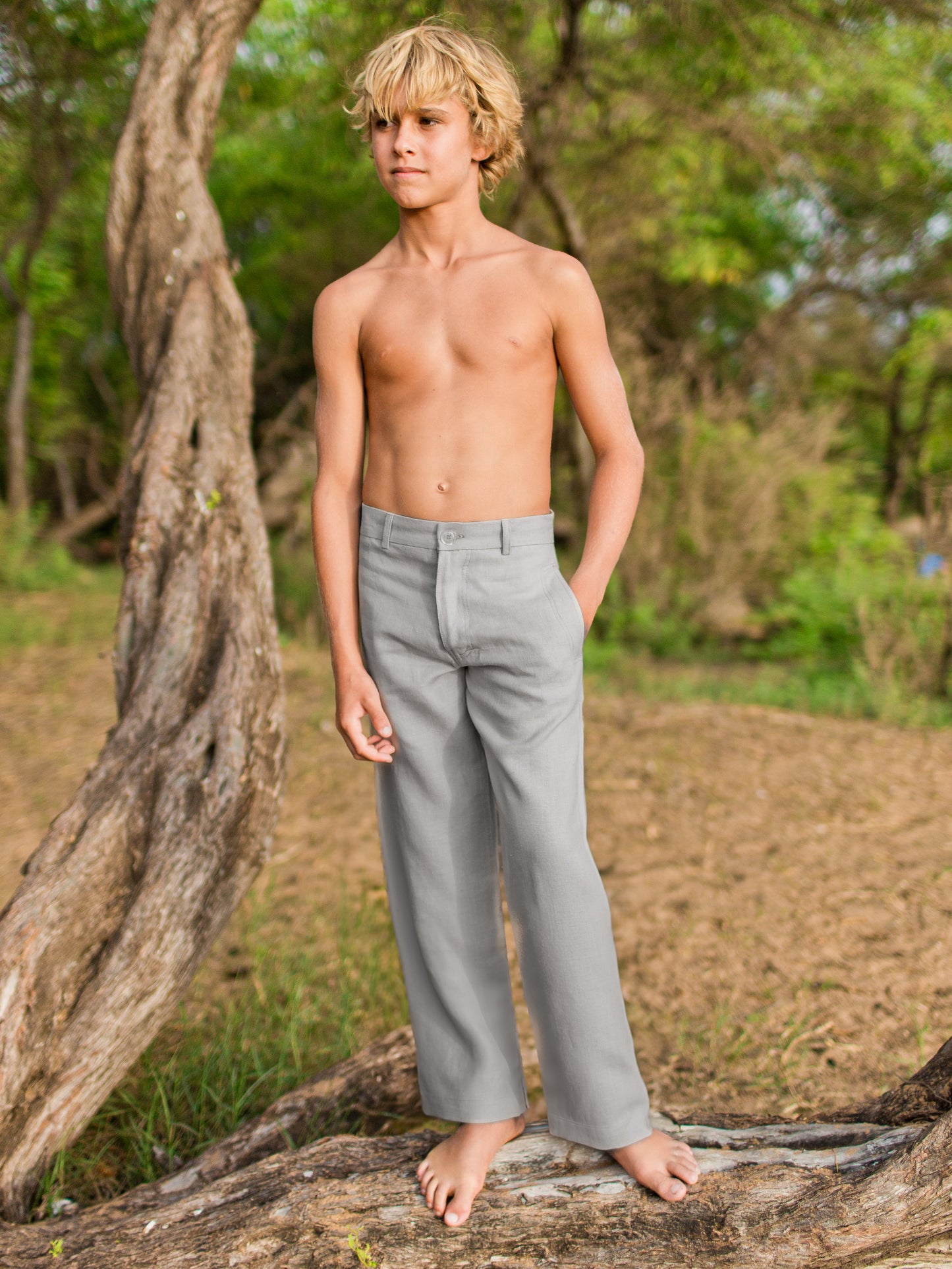 Boys Linen Ringbearer Amalfi Pants Gray Beach Wedding