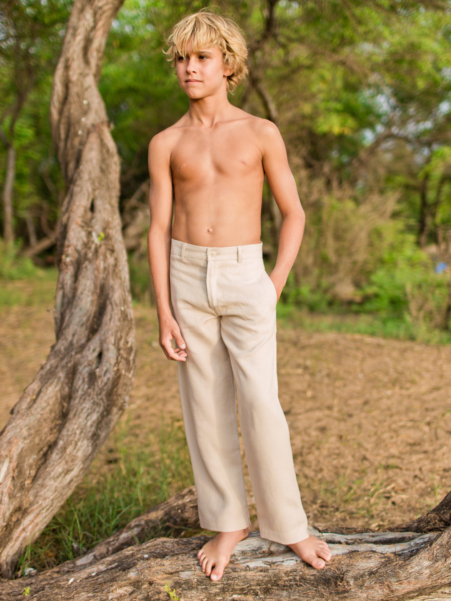 Boys Linen Ringbearer Amalfi Pants Tan Khaki Beach Wedding