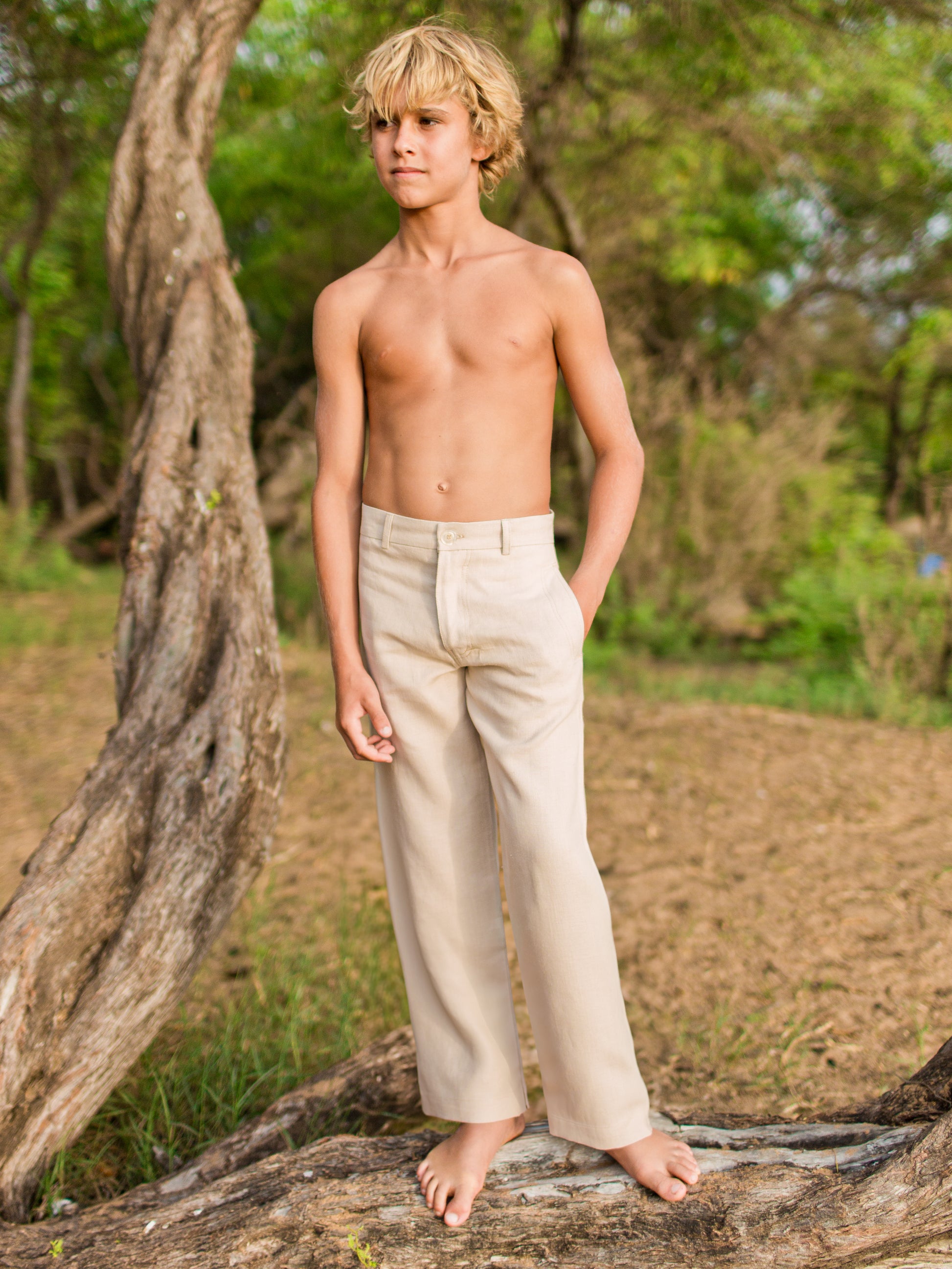 Boys Linen Ringbearer Amalfi Pants Tan Khaki Beach Wedding