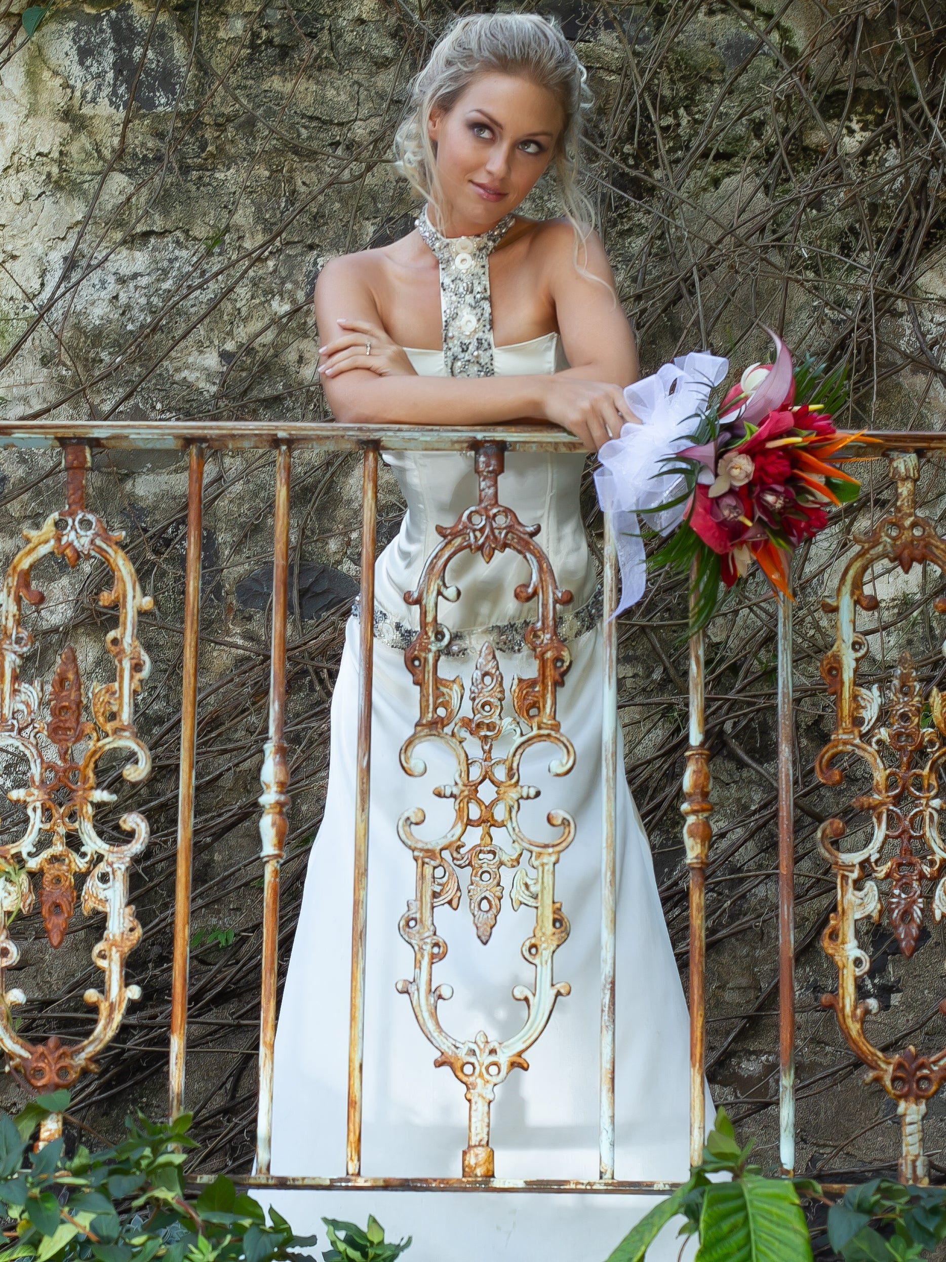 Custom Silk Beaded Corset Dress Bridal Gown Sea Shells Sleeveless Lace Up Beach Wedding Front