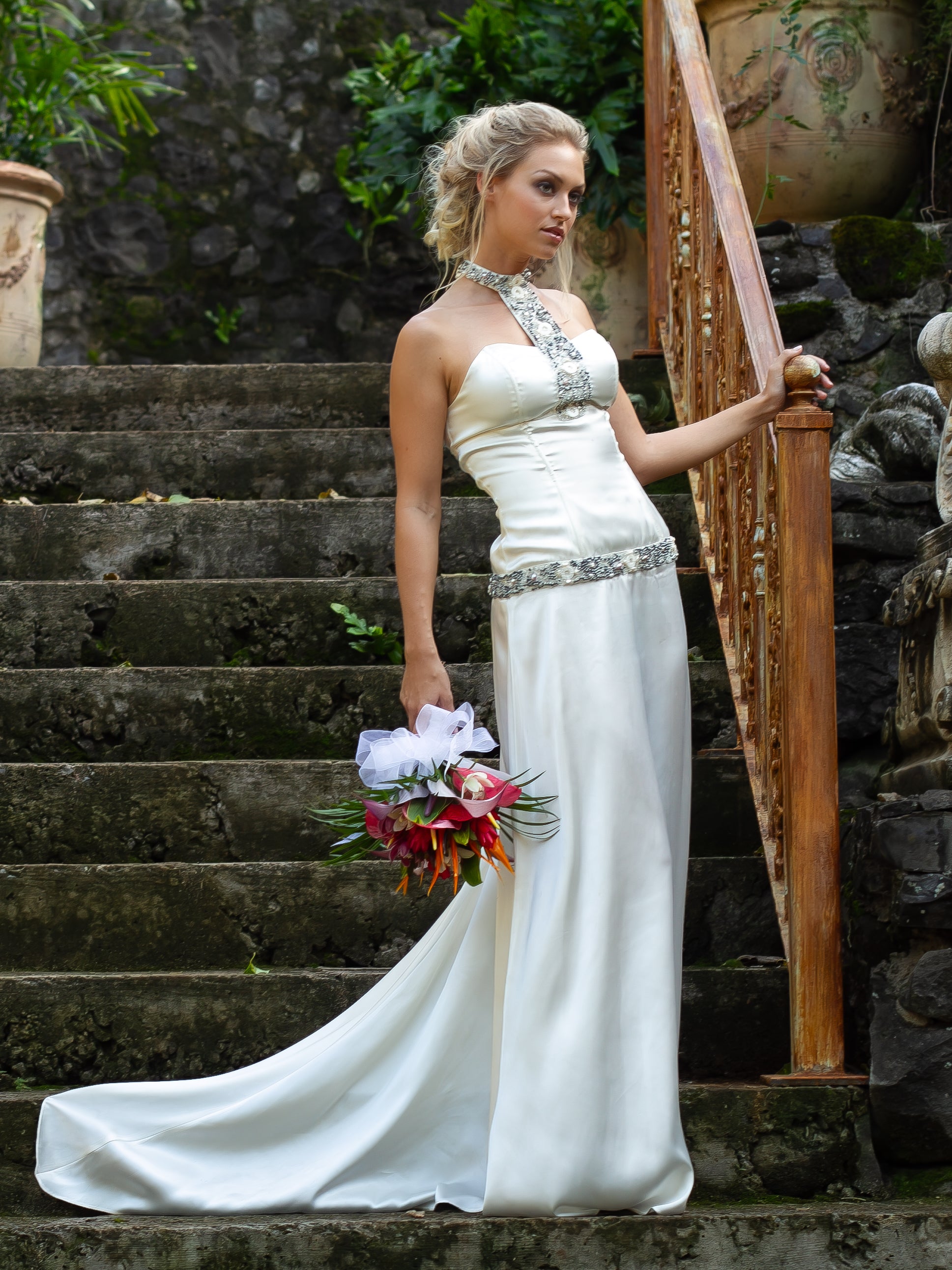 Custom Silk Beaded Corset Dress Bridal Gown Sea Shells Sleeveless Lace Up Beach Wedding Full