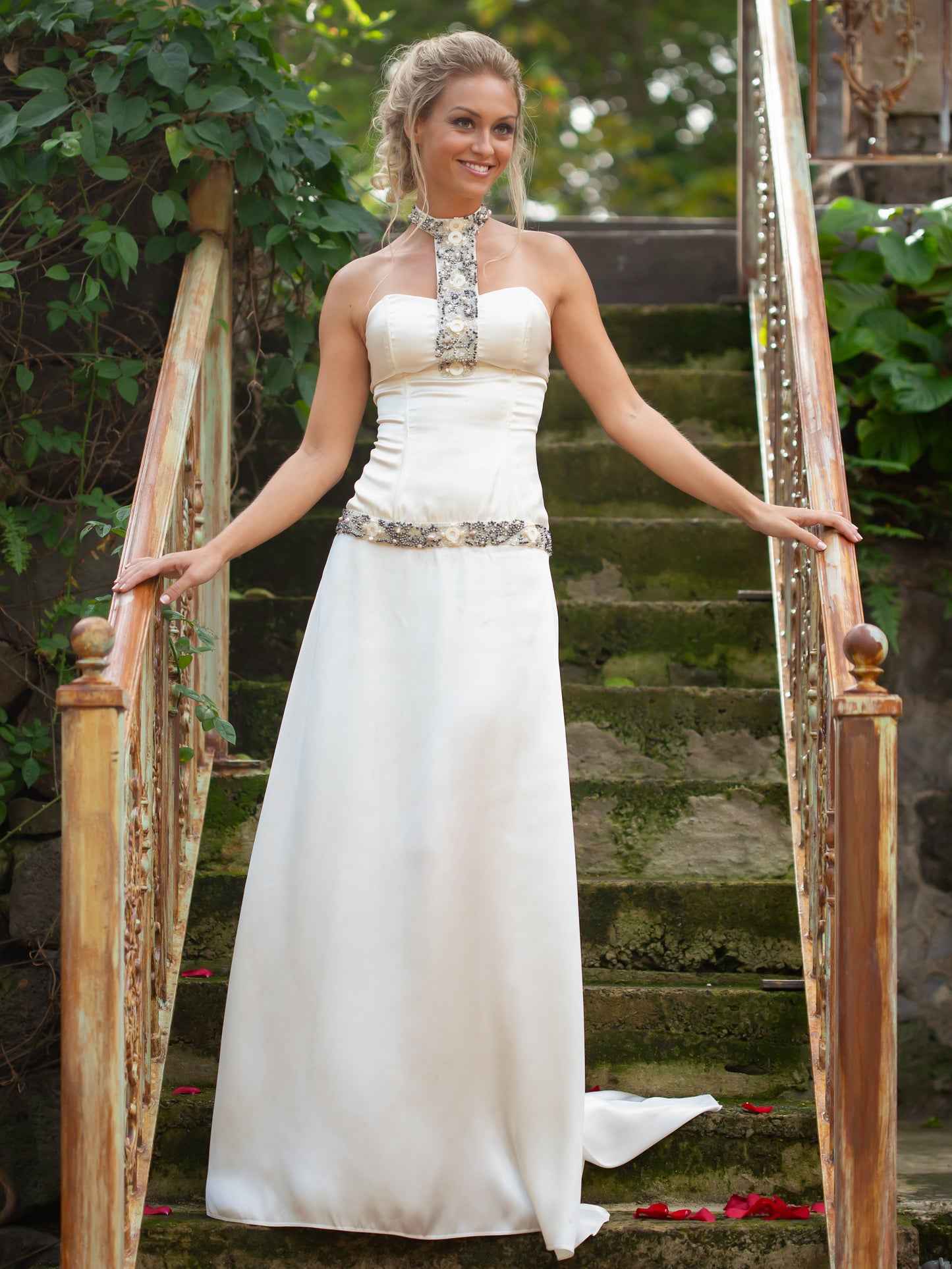 Custom Silk Beaded Corset Dress Bridal Gown Sea Shells Sleeveless Lace Up Beach Wedding Full