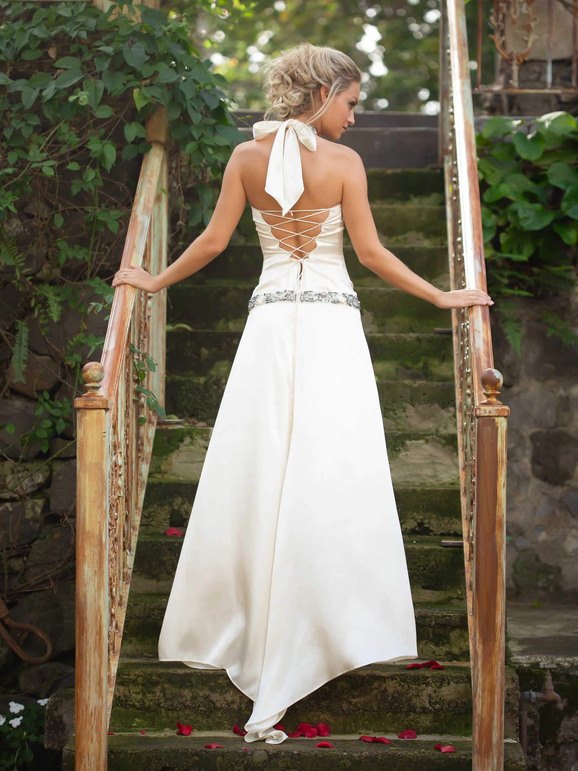 Custom Silk Beaded Corset Dress Bridal Gown Sea Shells Sleeveless Lace Up Beach Wedding Full Back