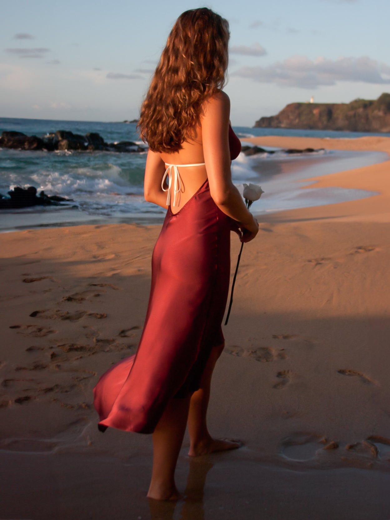 Custom Silk Bridemaid Halter Dress Red Ivory Accent Back