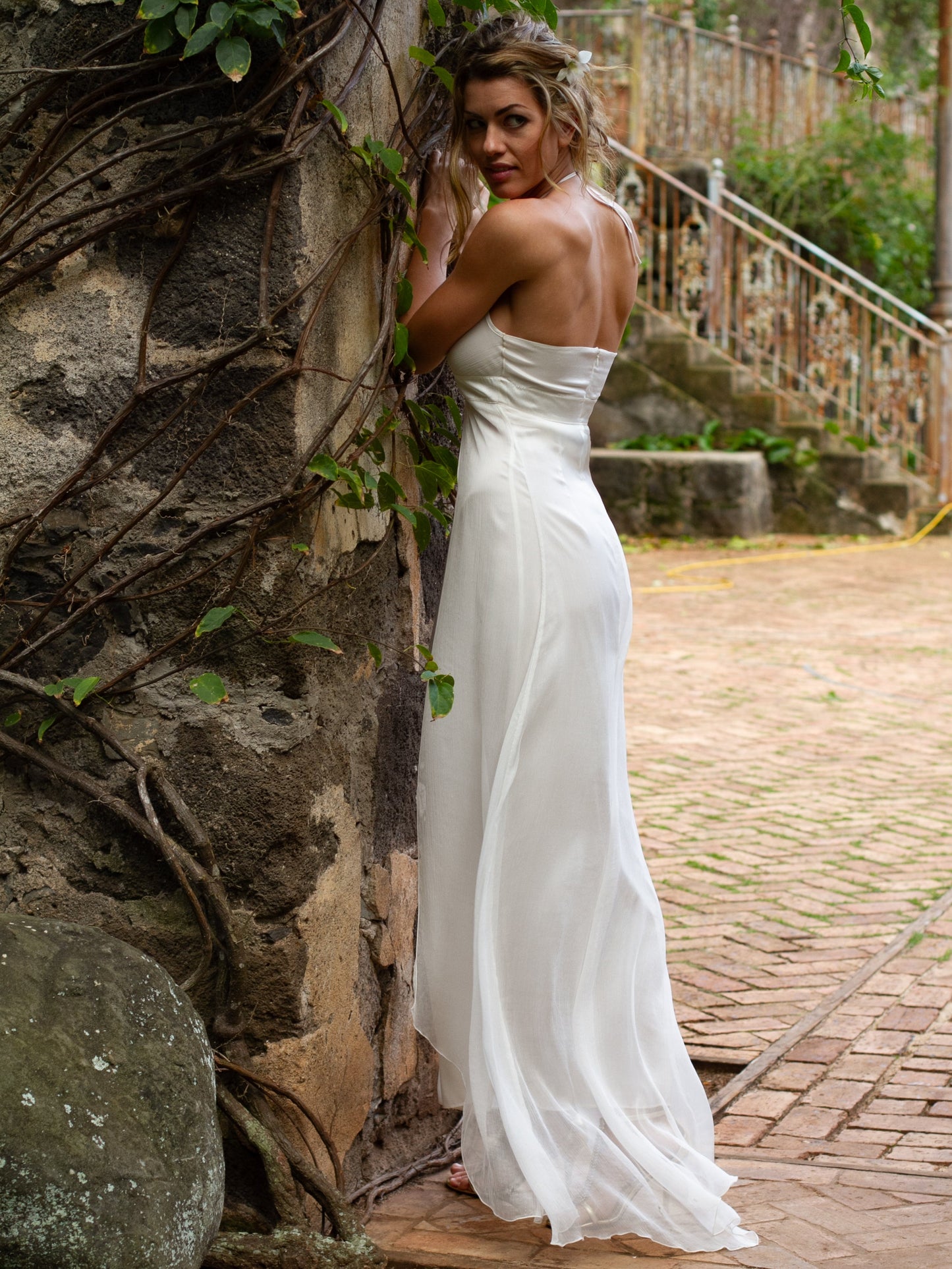 Custom Silk Chiffon Halter Dress Bridal Gown Back