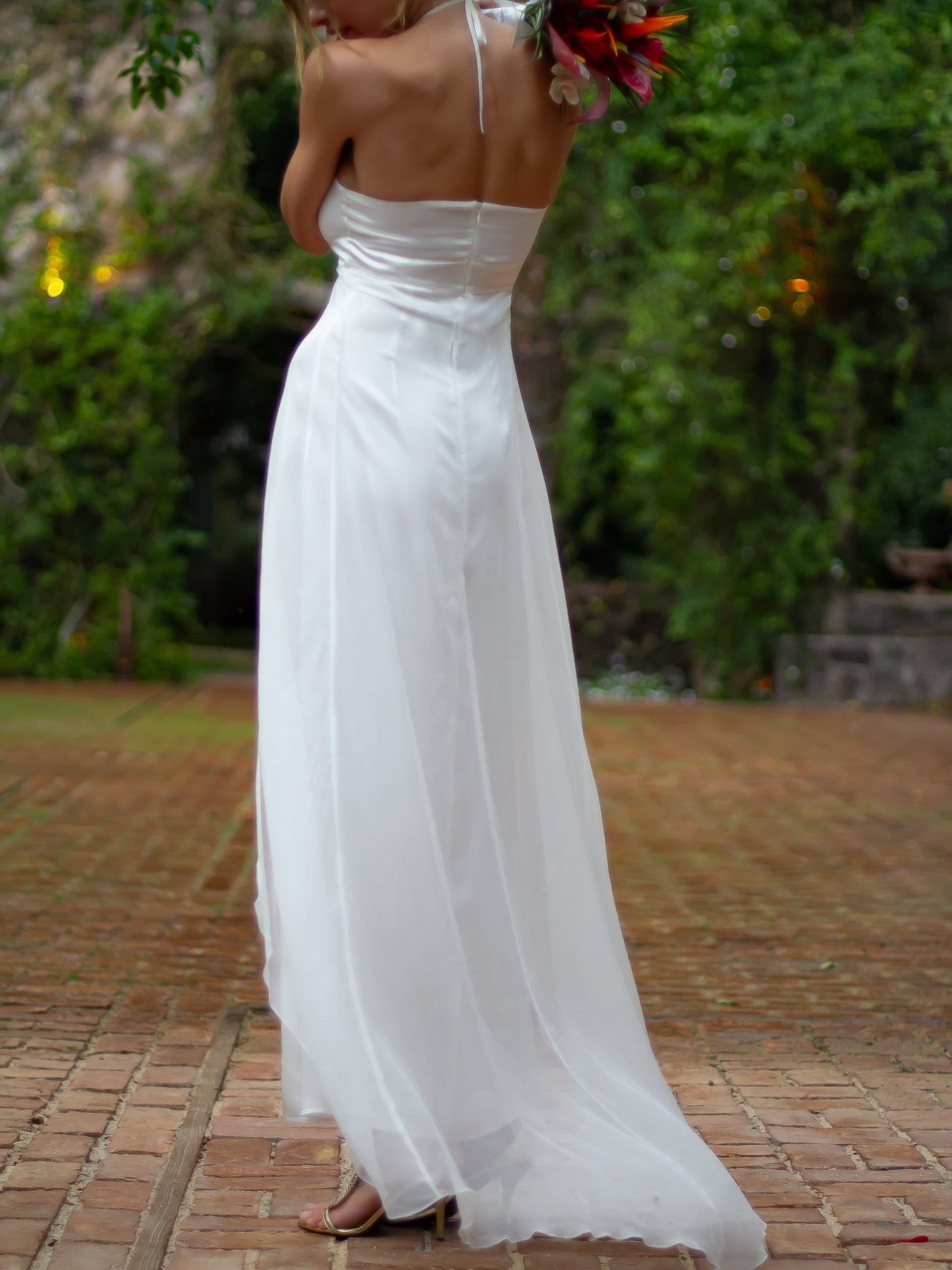 Custom Silk Chiffon Halter Dress Bridal Gown Back