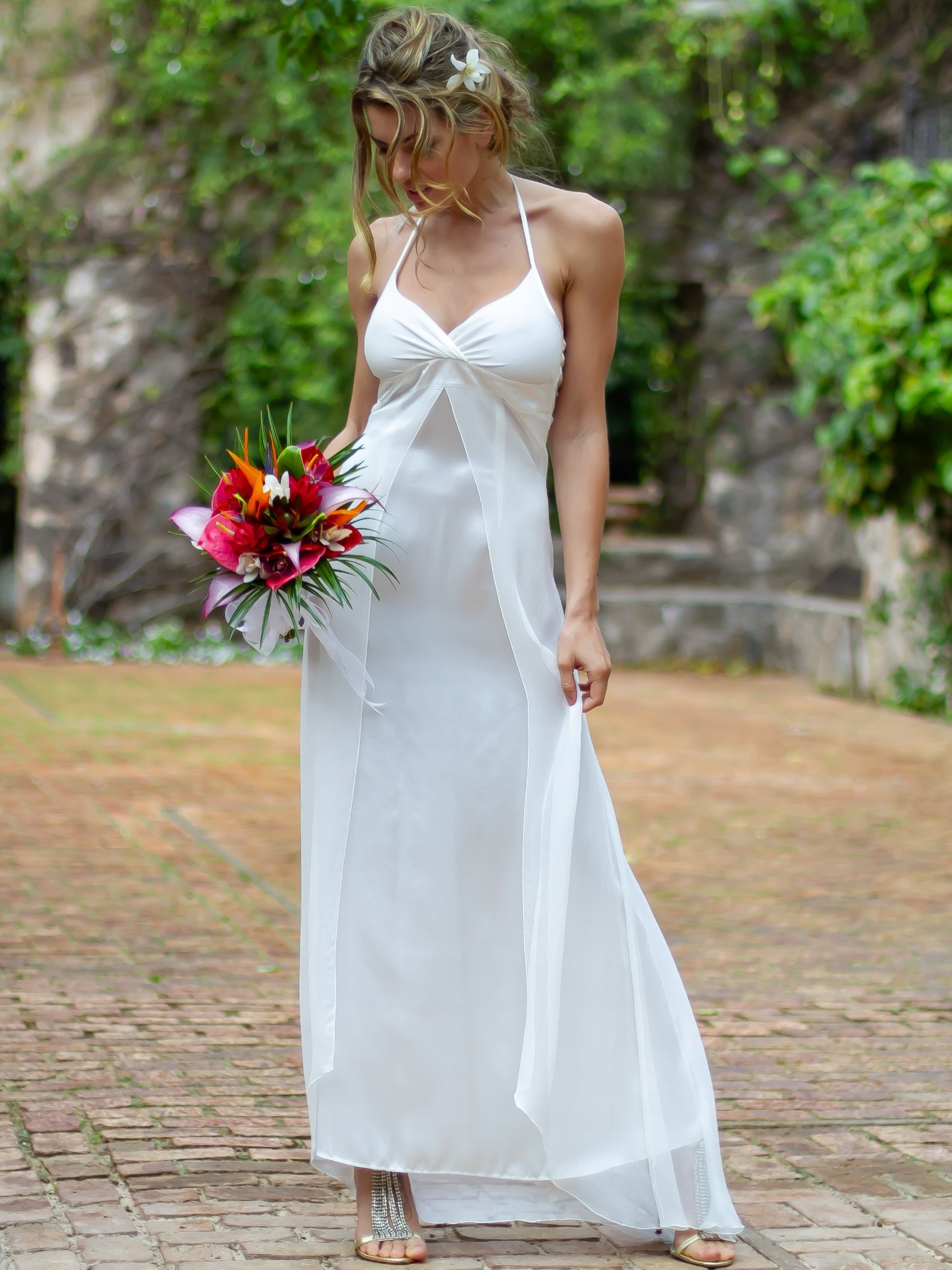 Custom Silk Chiffon Halter Dress Bridal Gown Full