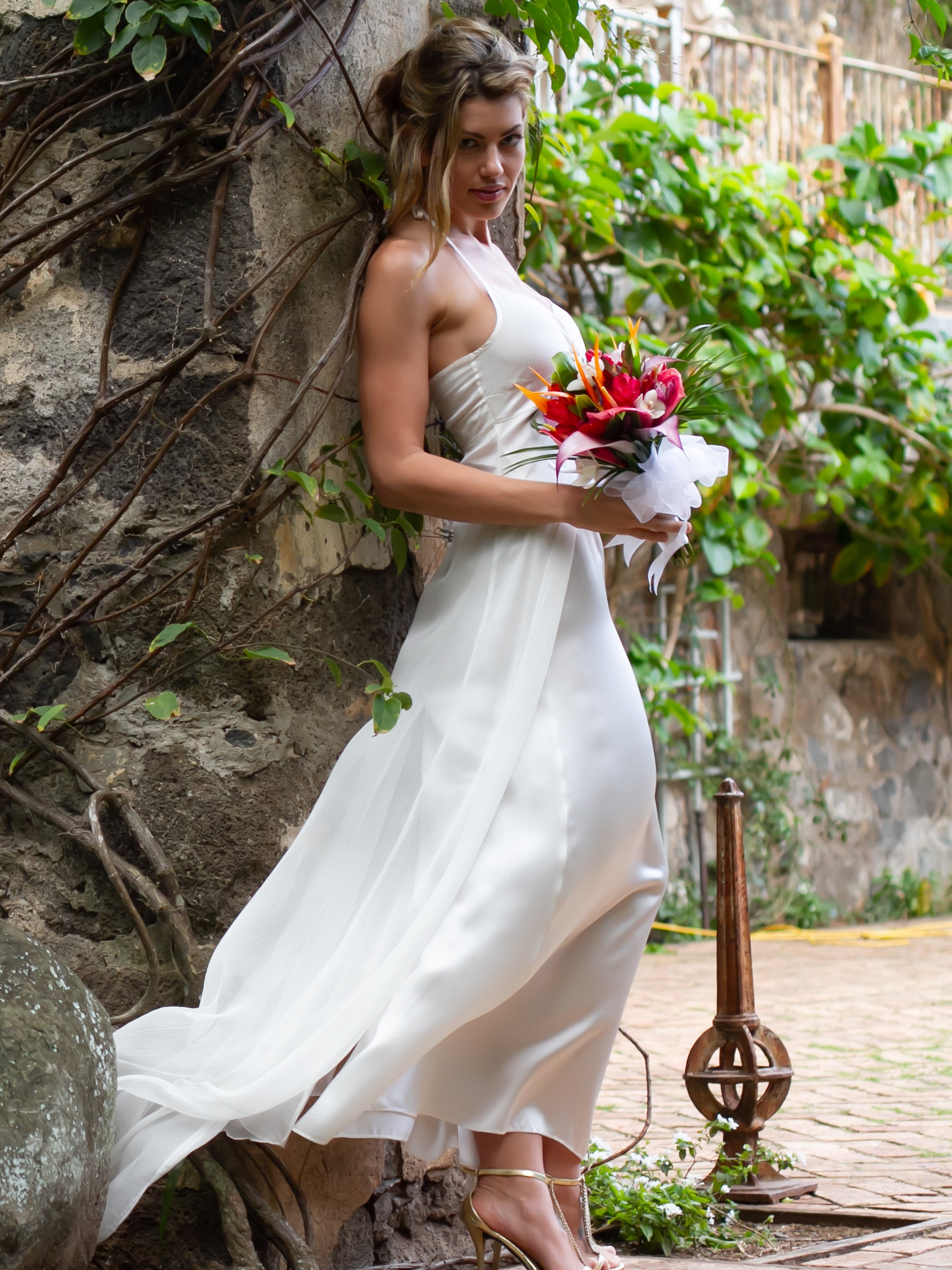 Custom Silk Chiffon Halter Dress Bridal Gown Main