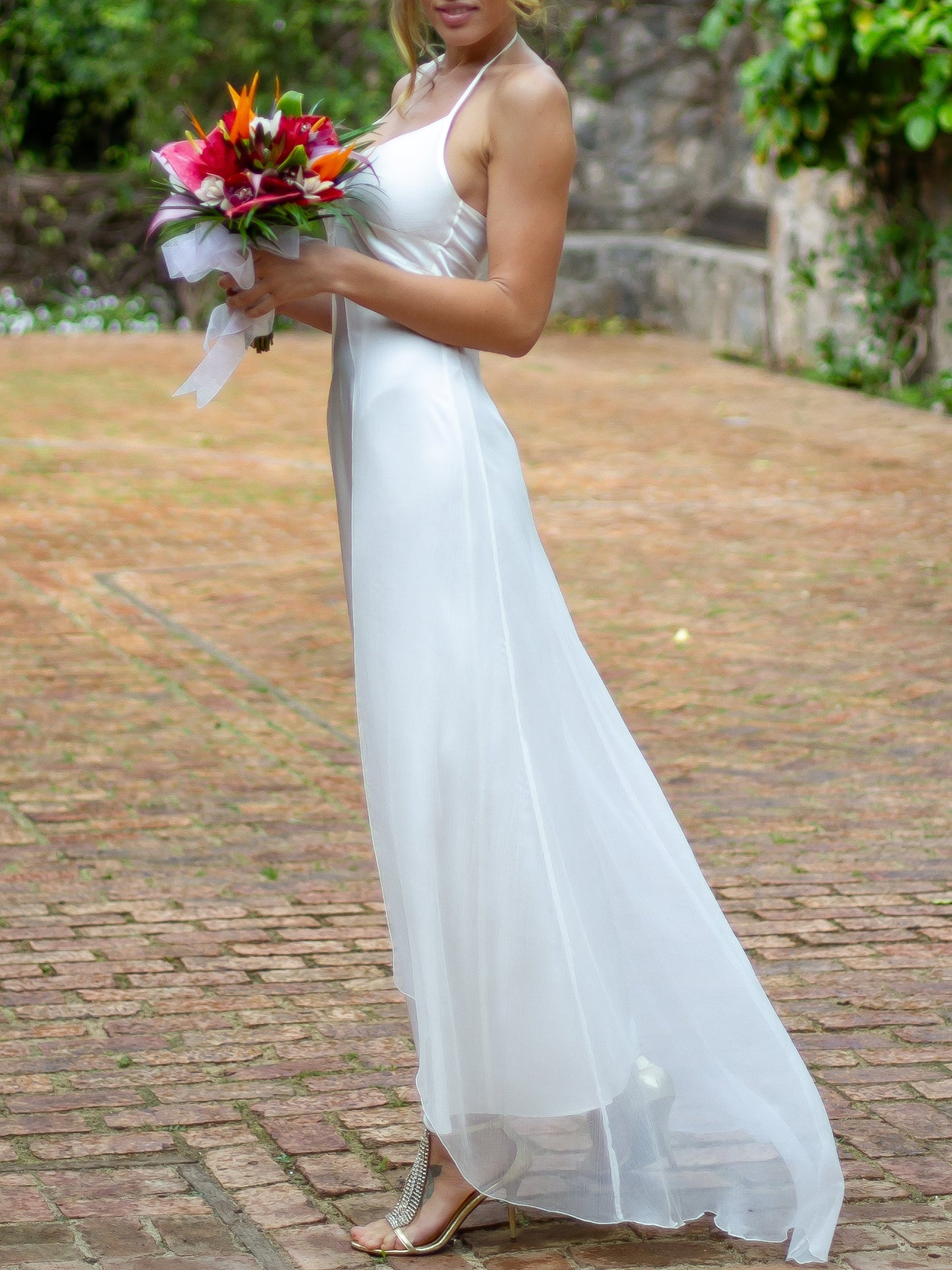 Custom Silk Chiffon Halter Dress Bridal Gown Side