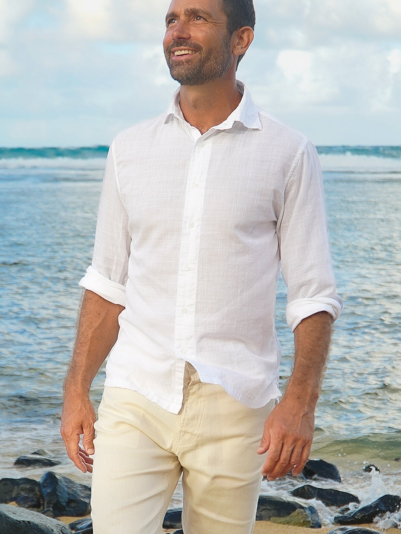 Mens Bamboo Amalfi Shirt White Light Weight Beach Wedding