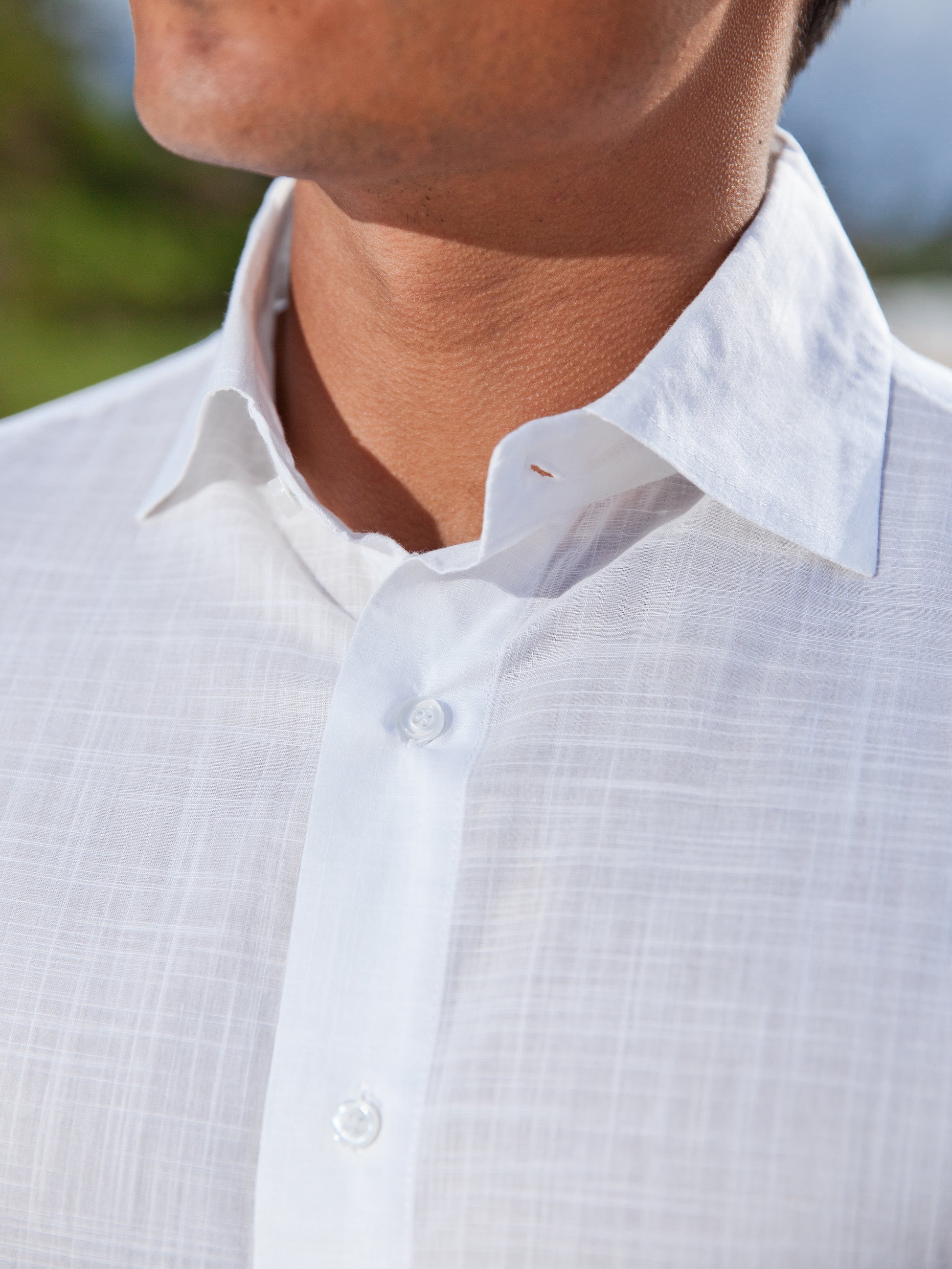 Mens Bamboo Amalfi Shirt White Light Weight Beach Wedding Collar