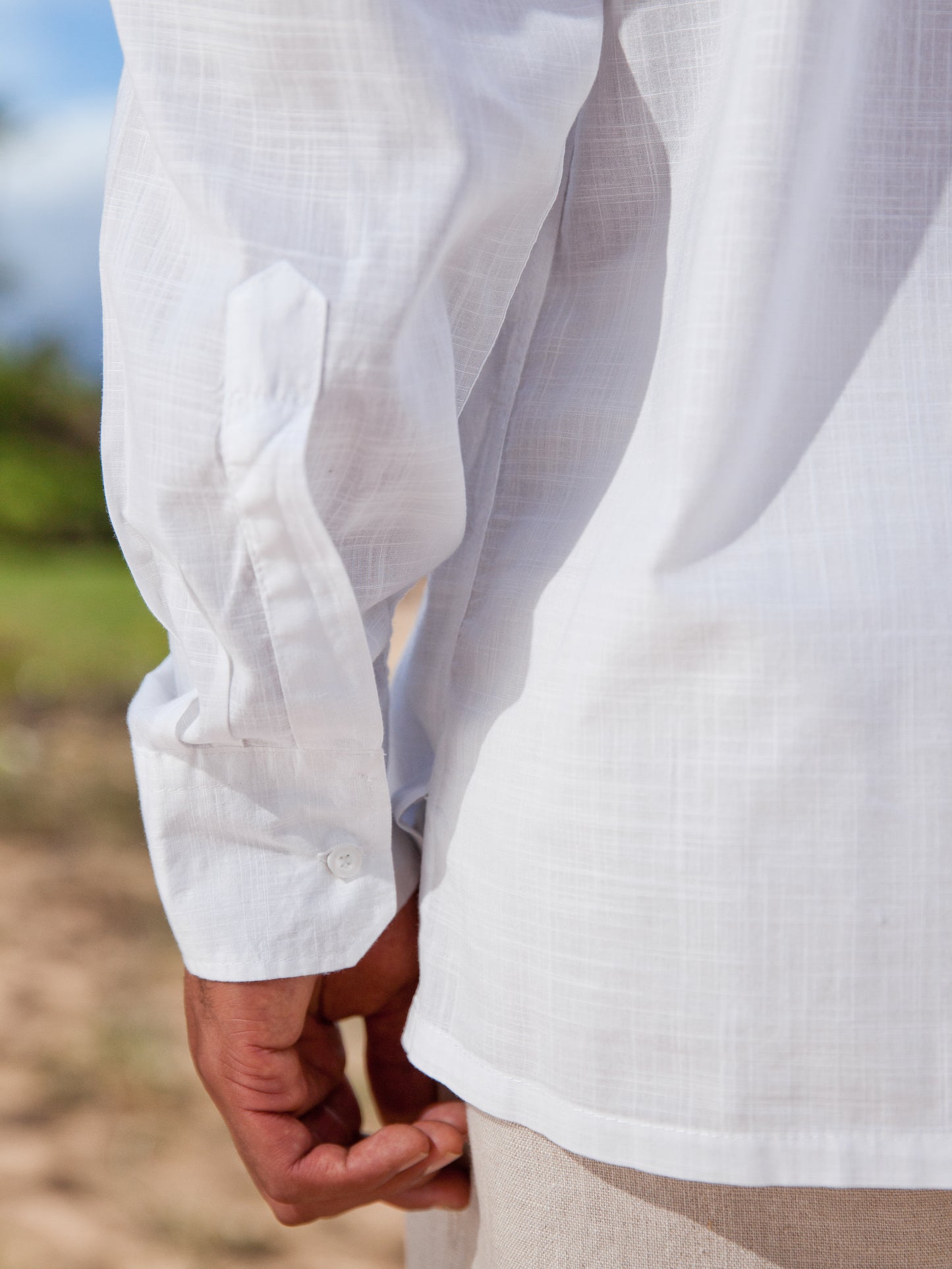 Mens Bamboo Amalfi Shirt White Light Weight Beach Wedding Cuff