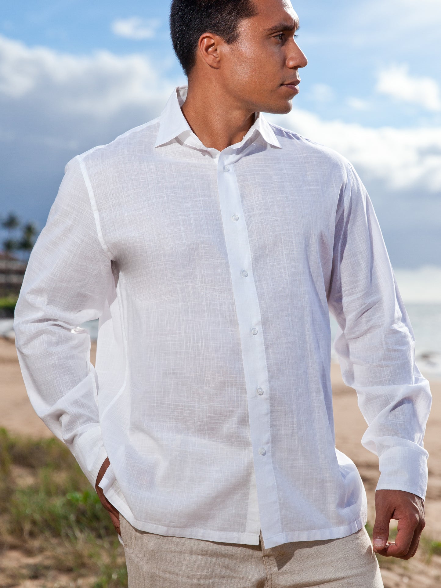 Mens Bamboo Amalfi Shirt White Light Weight Beach Wedding
