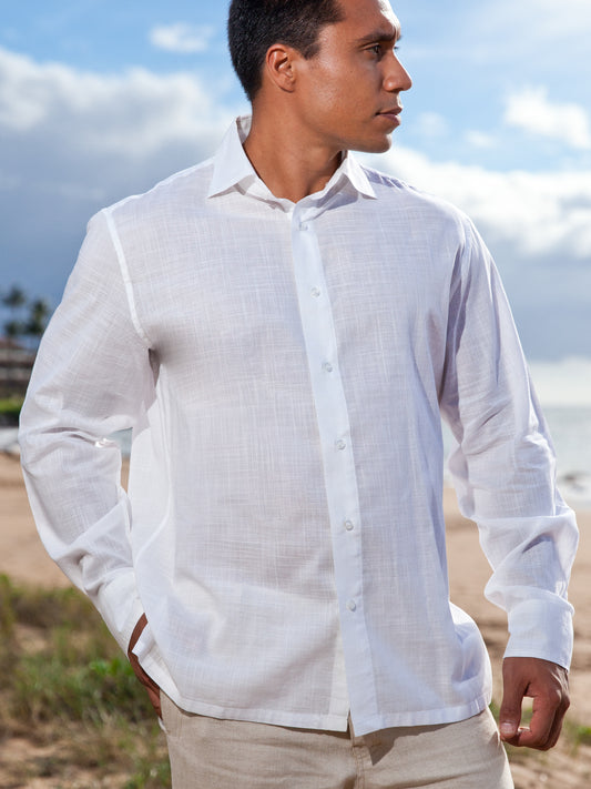 Mens Bamboo Amalfi Shirt White Light Weight Beach Wedding