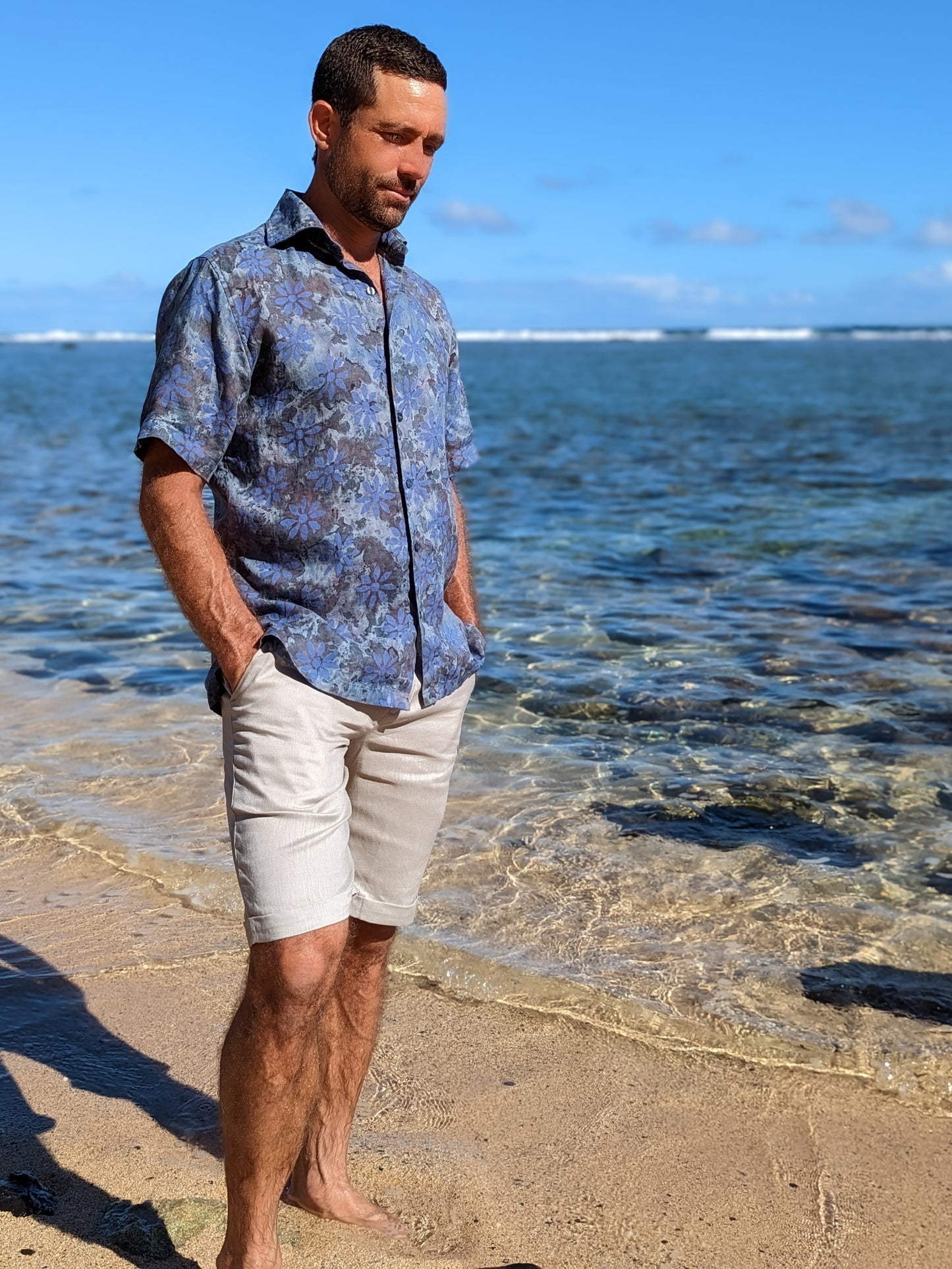 Mens Batik Amalfi Shirt Short Sleeve Purple Beach Wedding Full