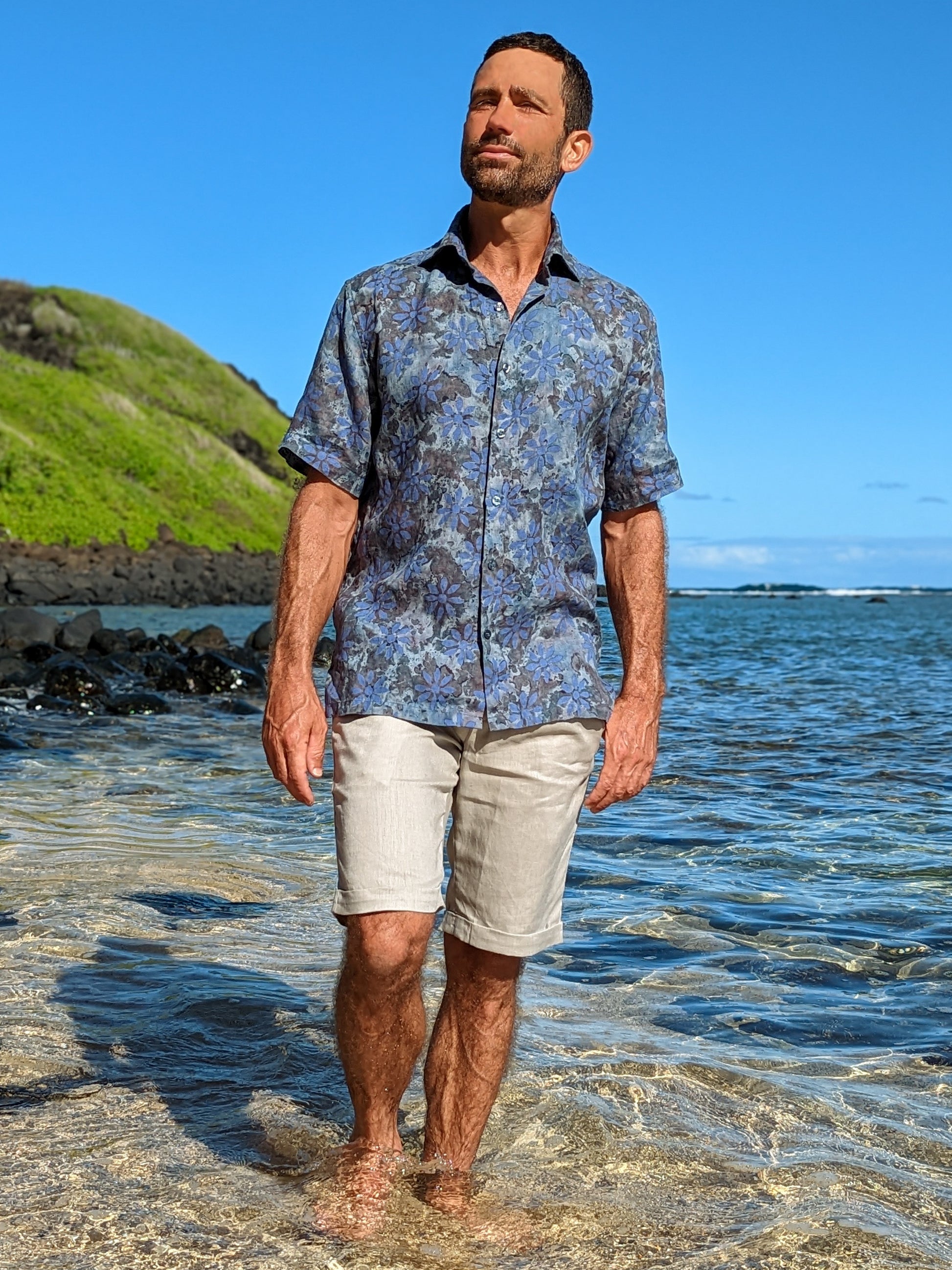 Mens Batik Amalfi Shirt Short Sleeve Purple Beach Wedding Full