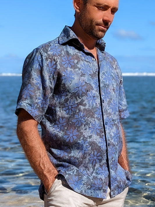 Mens Batik Amalfi Shirt Short Sleeve Purple Beach Wedding Main