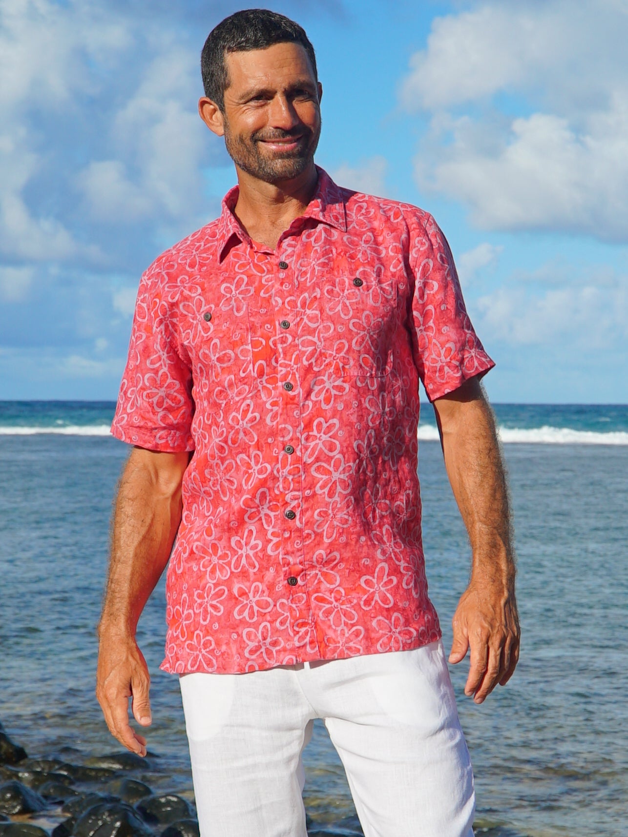 Mens Batik Harbor Shirt Short Sleeve Pink Beach Wedding Alt