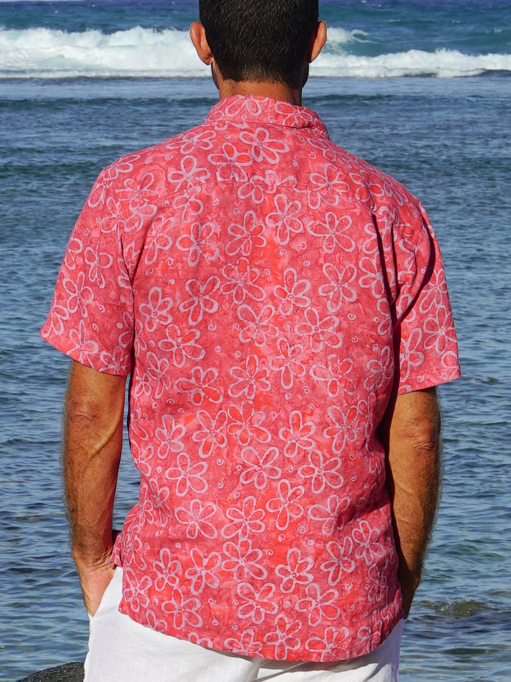 Mens Batik Harbor Shirt Short Sleeve Pink Beach Wedding Back