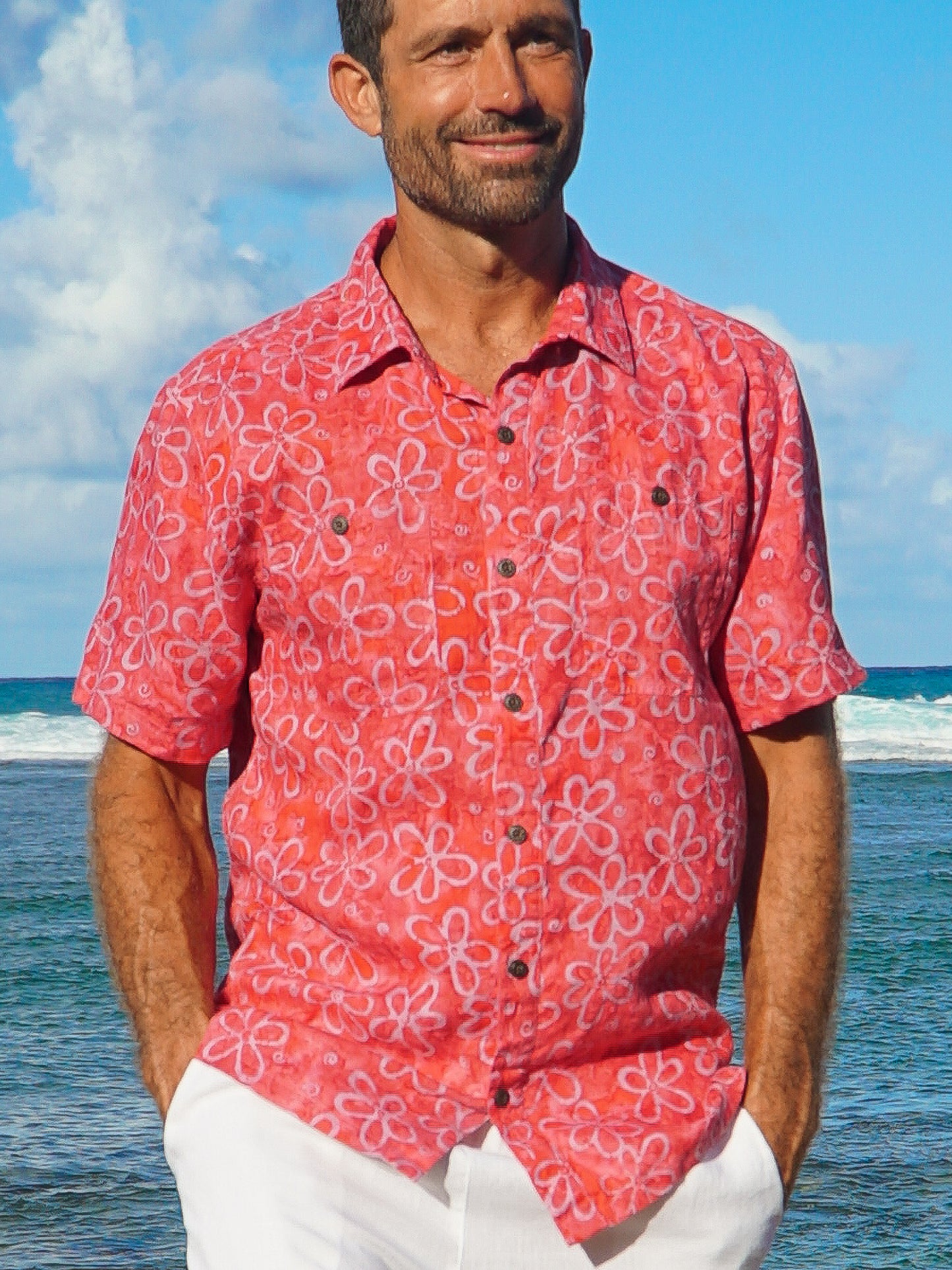 Mens Batik Harbor Shirt Short Sleeve Pink Beach Wedding