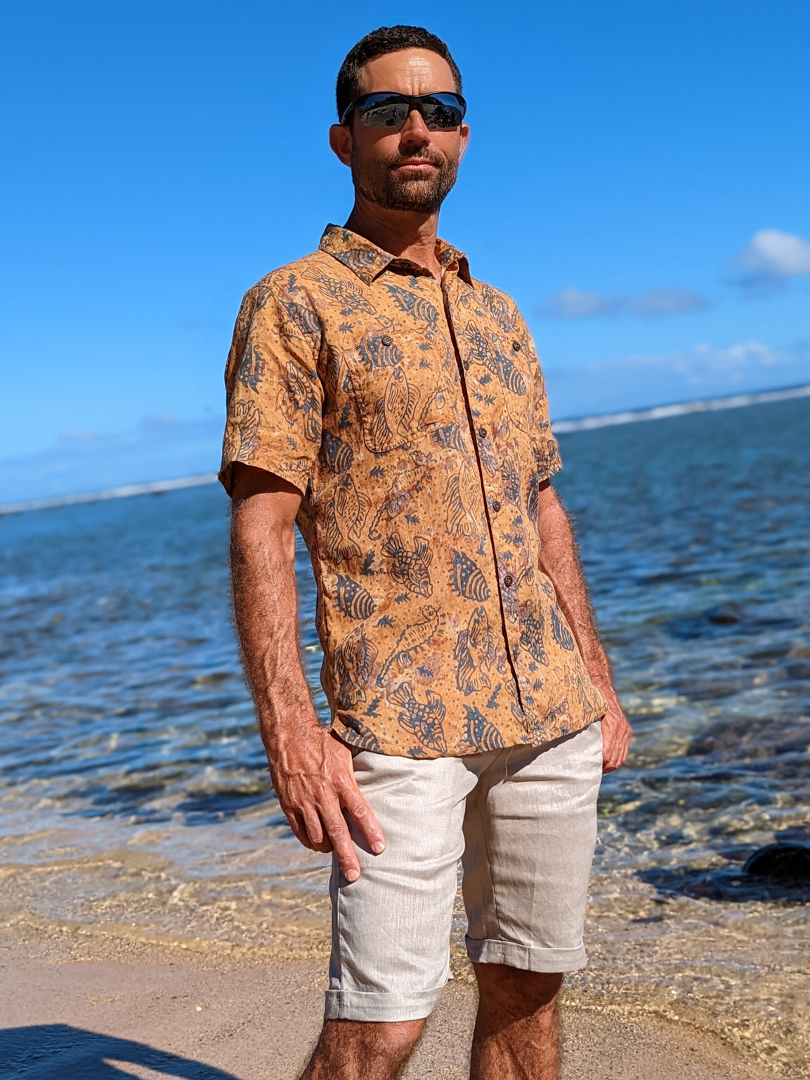 Mens Batik Harbor Shirt Short Sleeve Sea Life Beach Wedding Alt