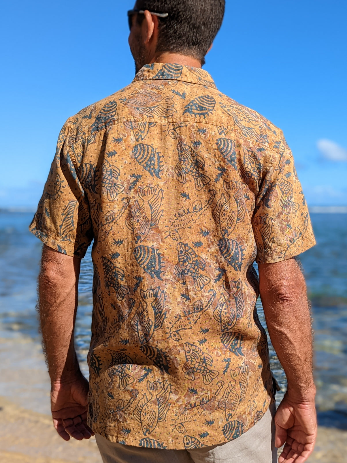 Mens Batik Harbor Shirt Short Sleeve Sea Life Beach Wedding Back
