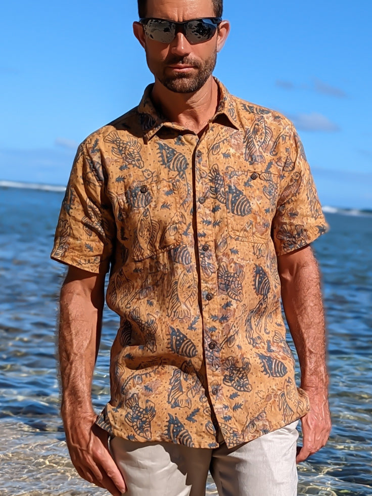 Mens Batik Harbor Shirt Short Sleeve Sea Life Beach Wedding Front